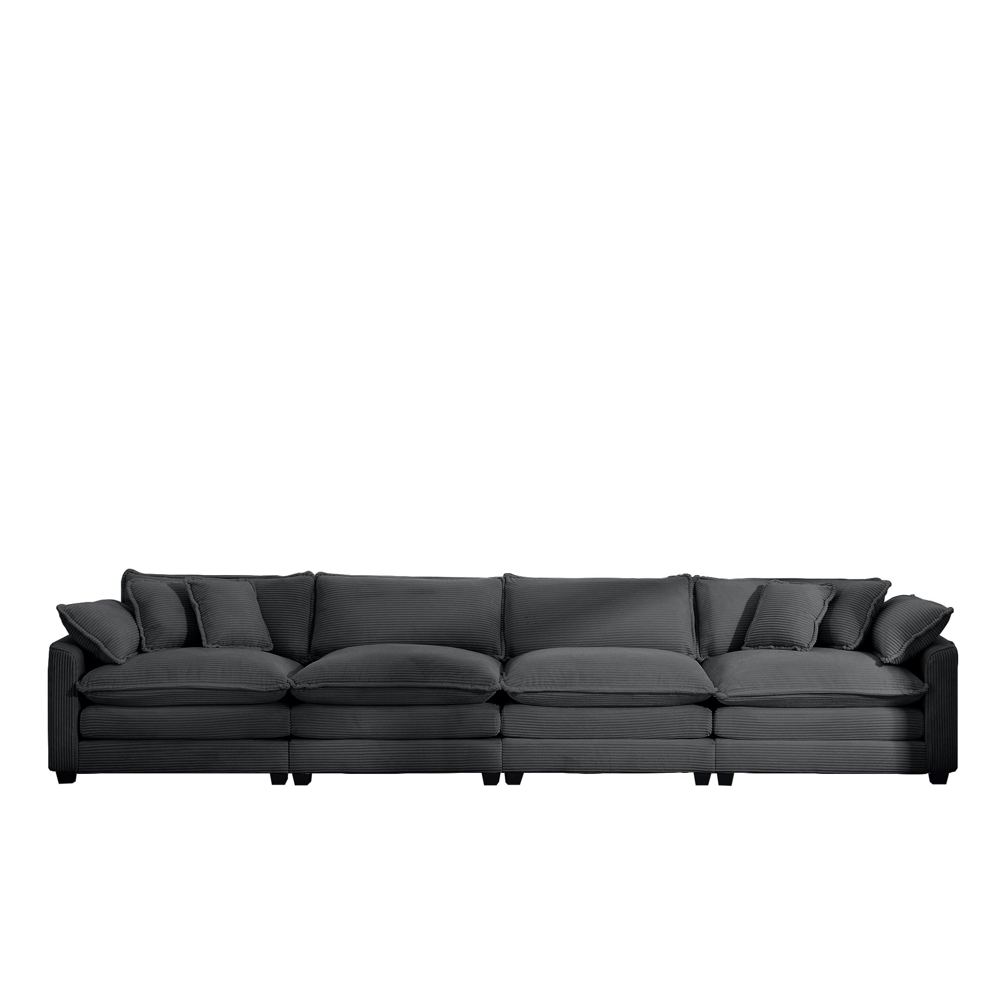 Charcoal corduroy sectional sofa with plush cushions modern living room furniture