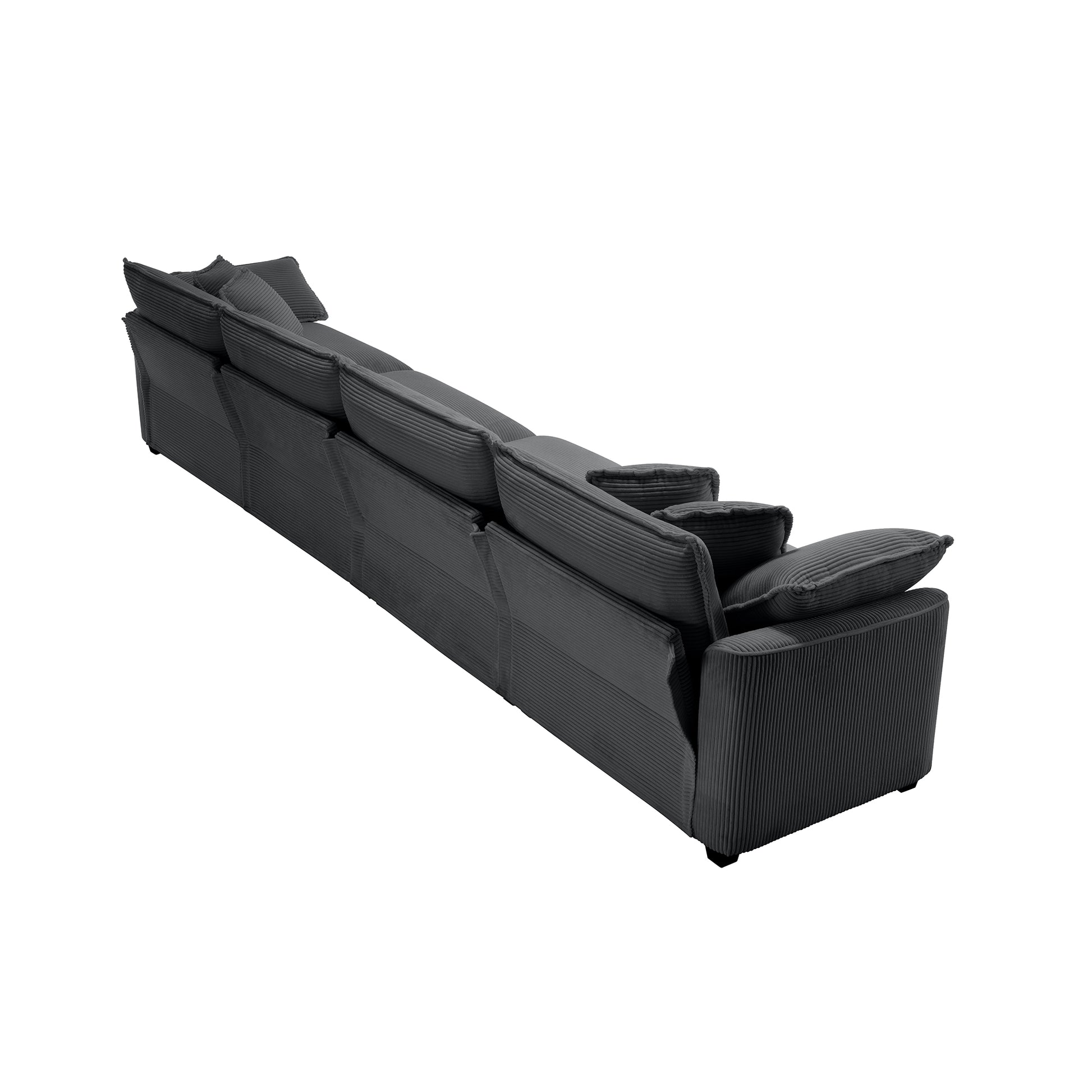 Modern charcoal grey corduroy sectional sofa with plush cushions perfect for living rooms