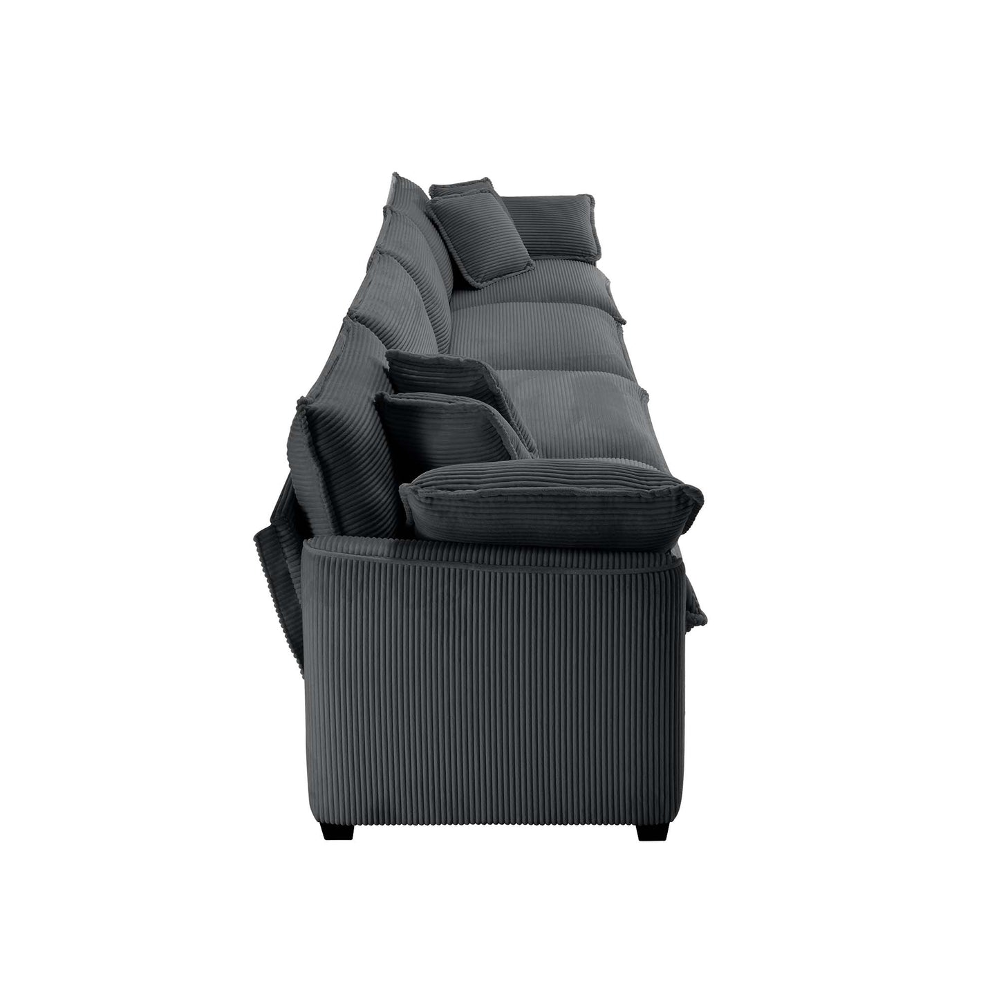 Dark grey corduroy sectional sofa with plush cushions modern design