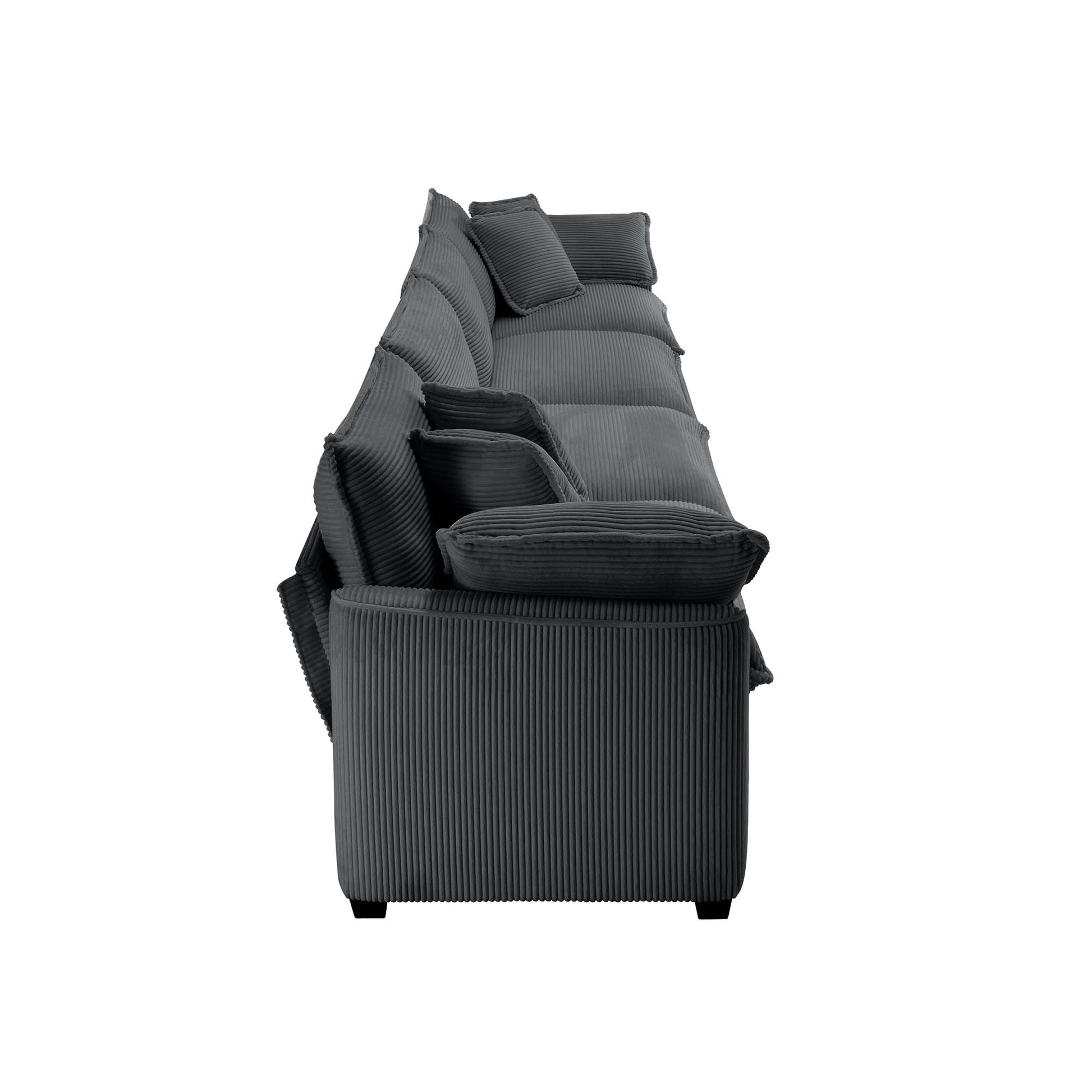 Dark grey corduroy sectional sofa with plush cushions modern design