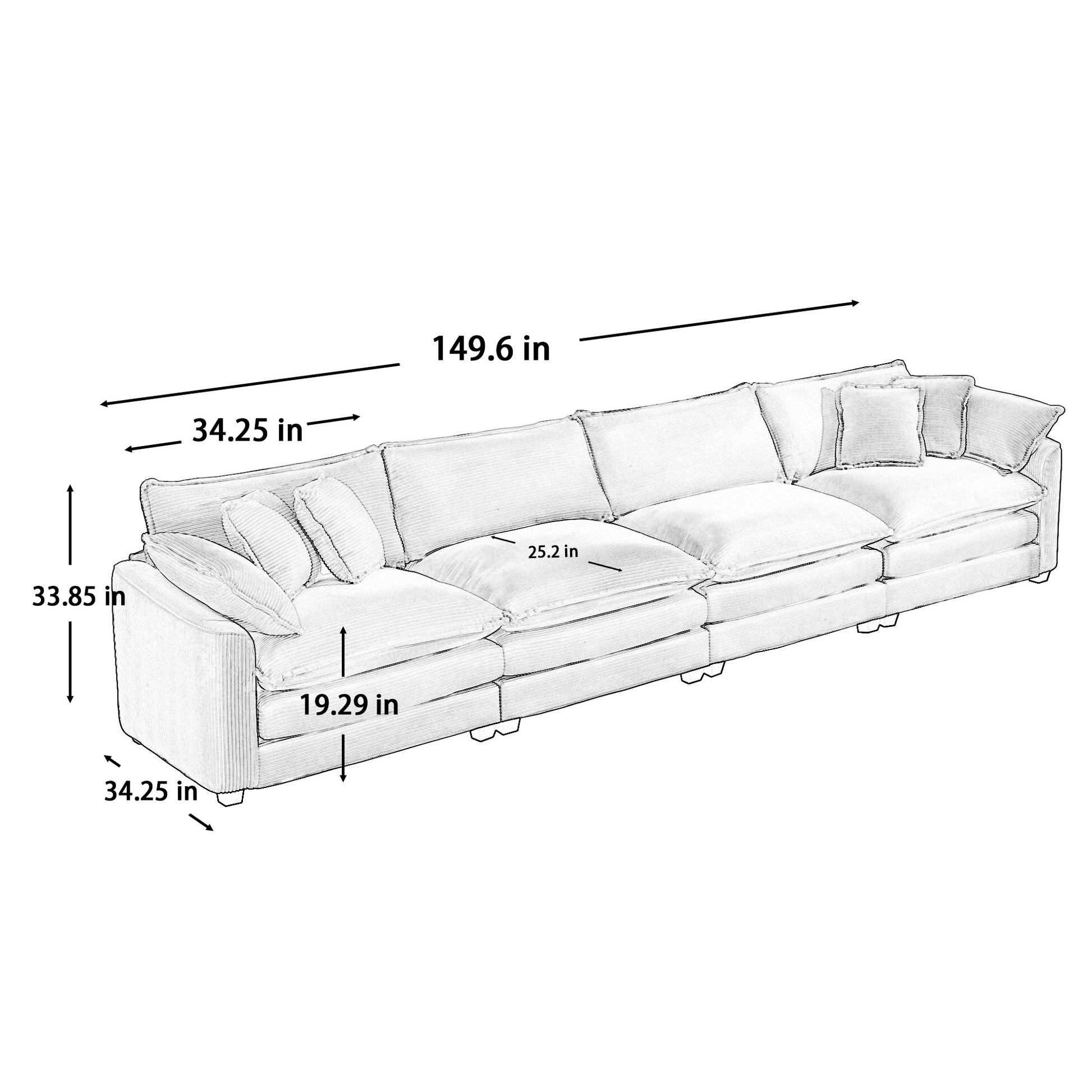 Spacious sectional sofa with plush cushions and detailed stitching  inches long