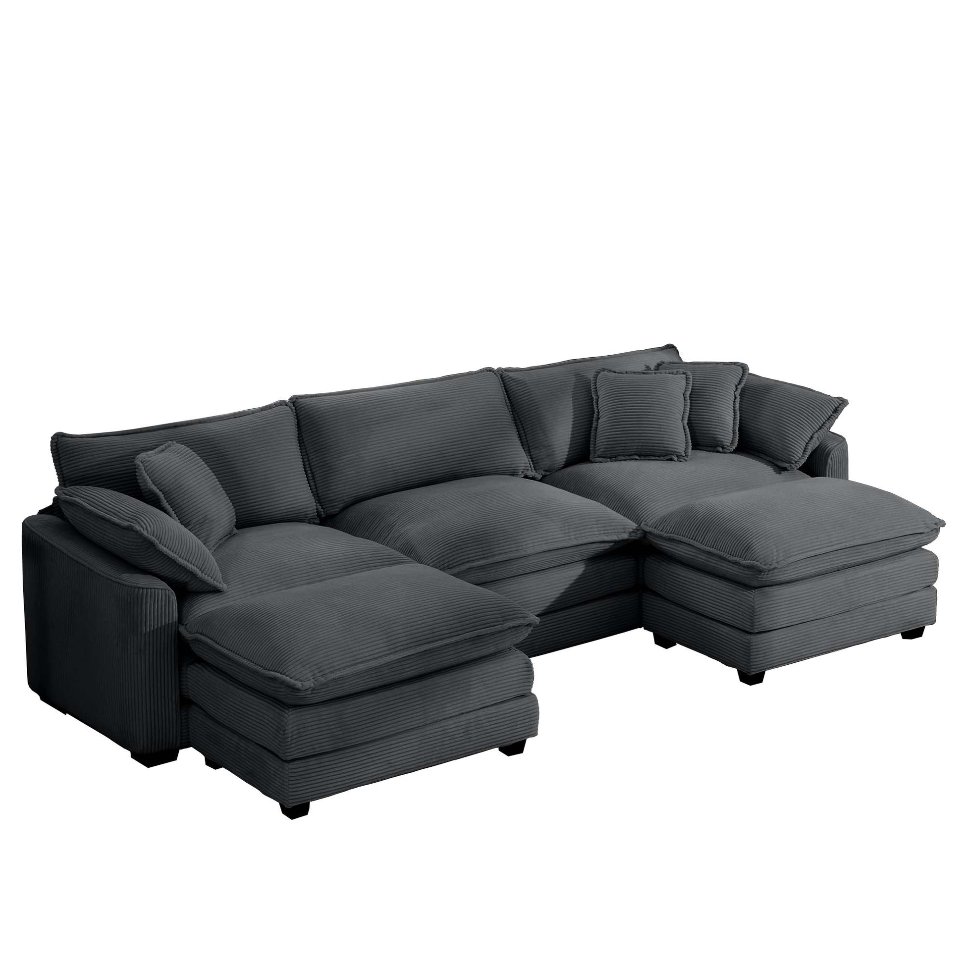 Dark gray corduroy sectional sofa with plush cushions and chaise perfect for modern living rooms