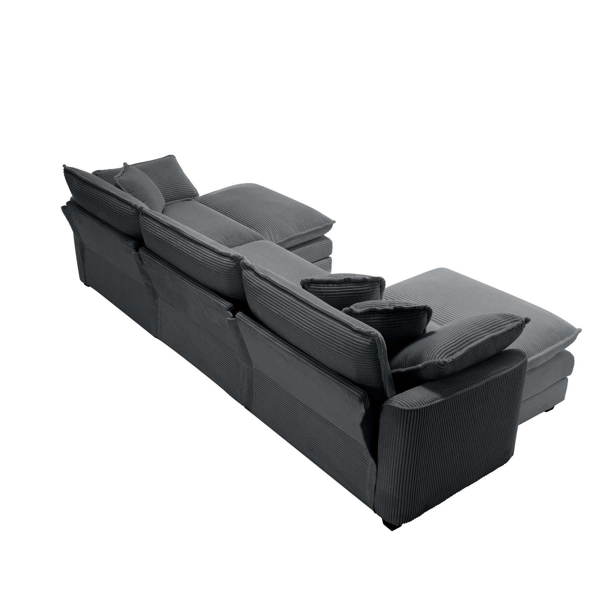 Dark gray corduroy sectional sofa with plush oversized cushions for ultimate comfort