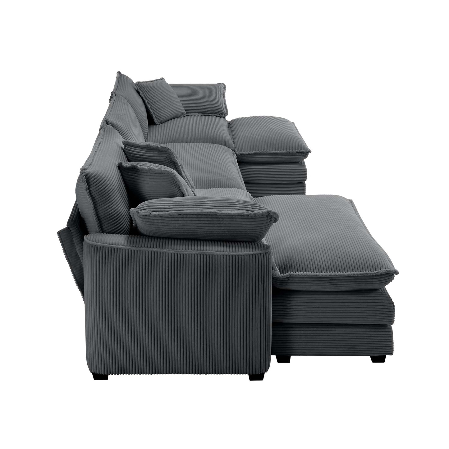 Dark grey corduroy sectional sofa with plush cushions for modern living room comfort