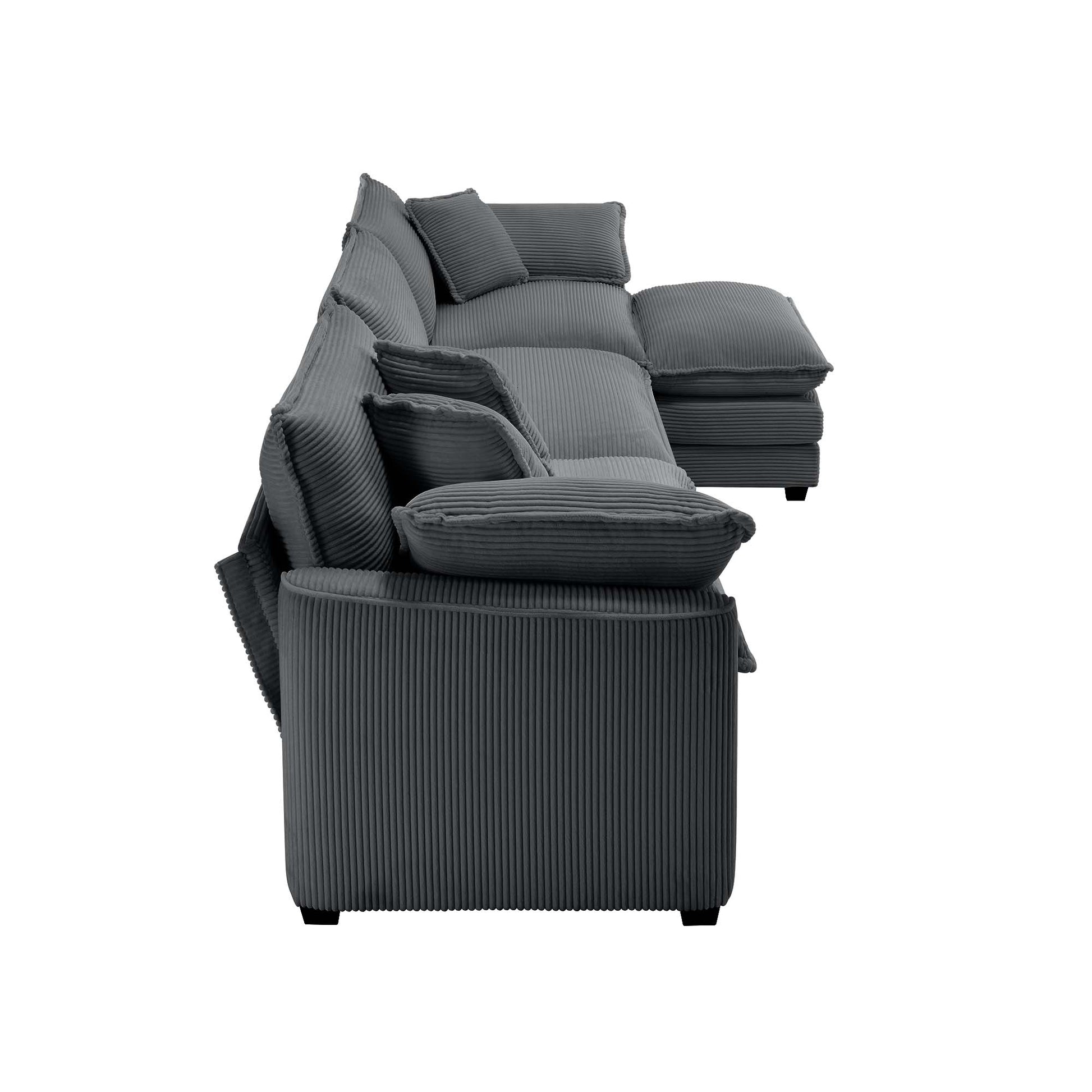 Dark gray corduroy sectional sofa with plush cushions