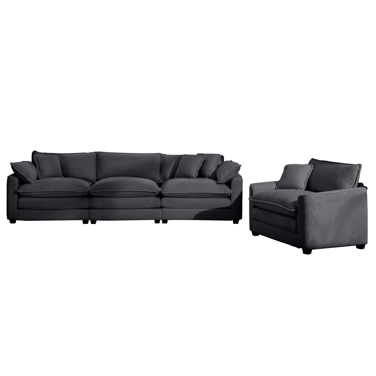 Charcoal grey corduroy sectional sofa with plush cushions perfect for modern living rooms