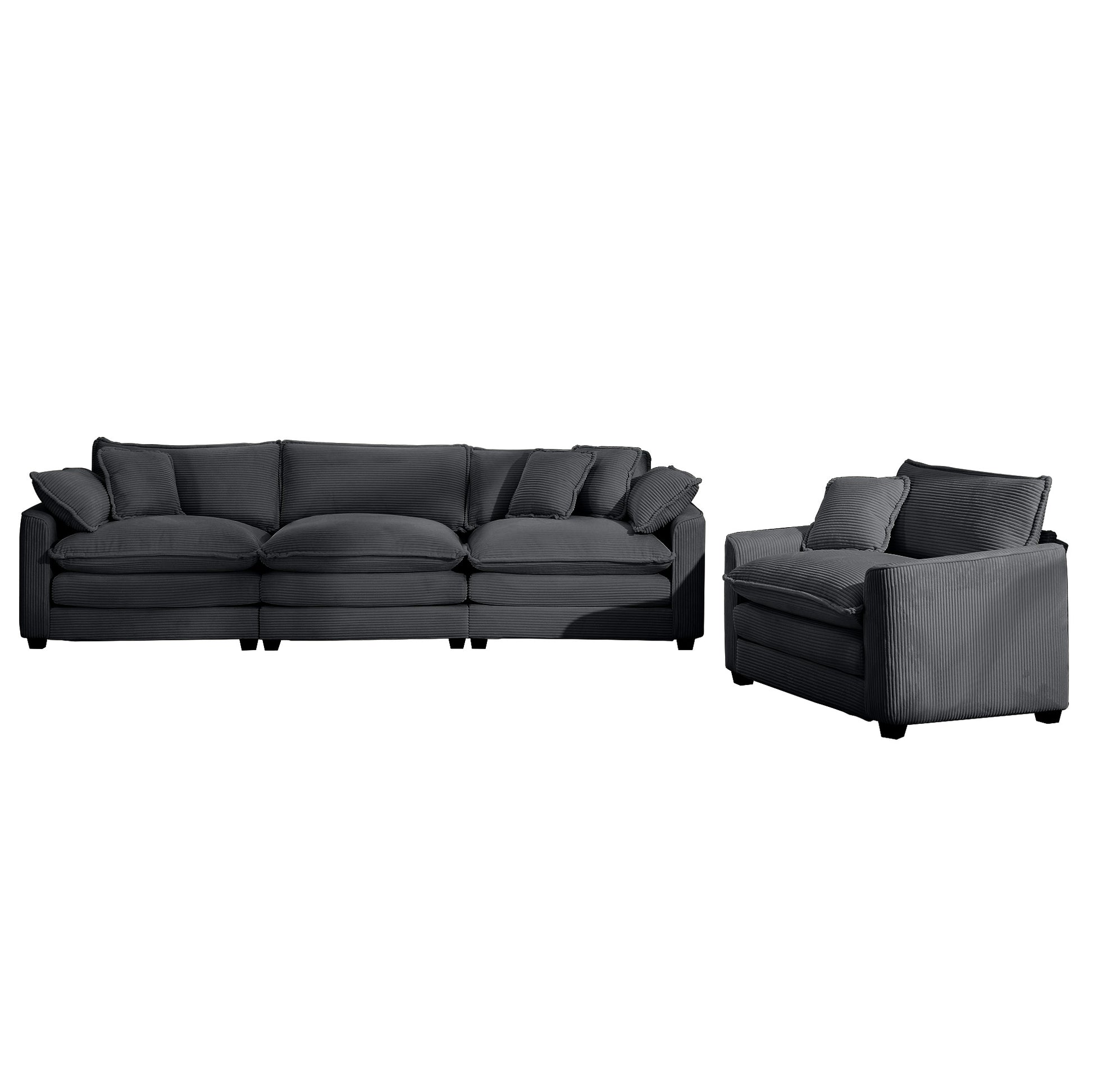 Charcoal grey corduroy sectional sofa with plush cushions perfect for modern living rooms