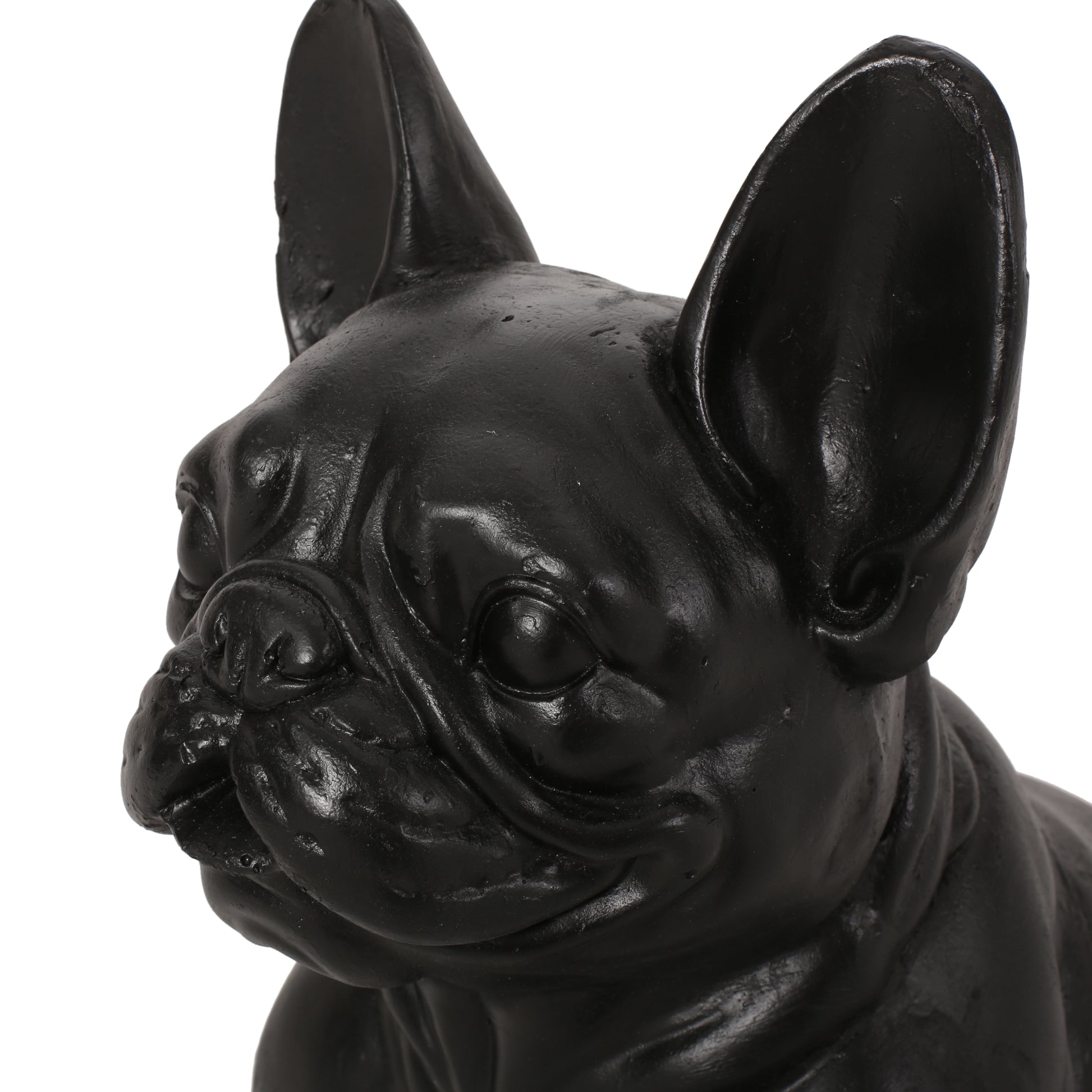 Black French Bulldog statue with large ears and wrinkled face a decorative accent piece