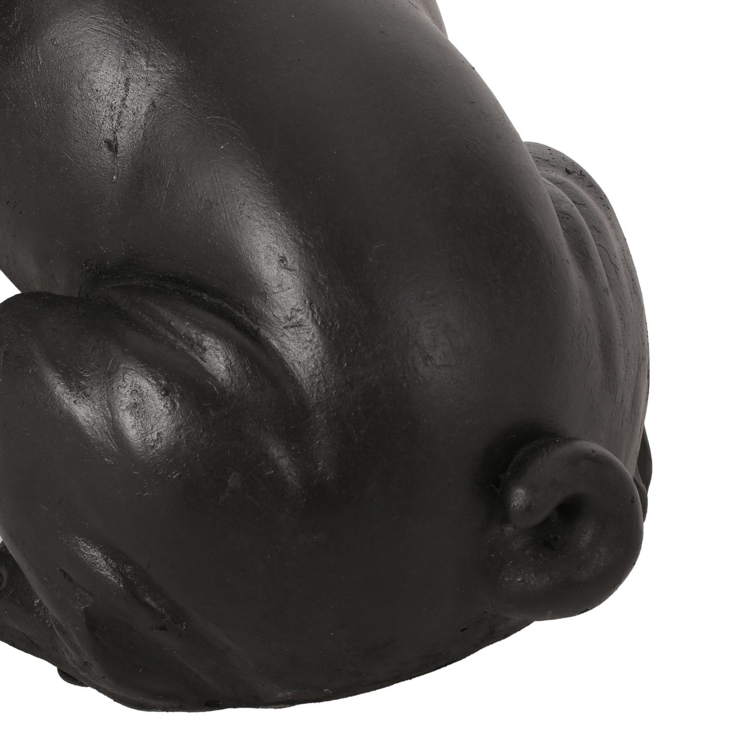 Black ceramic pig figurine coiled tail detail decorative accent