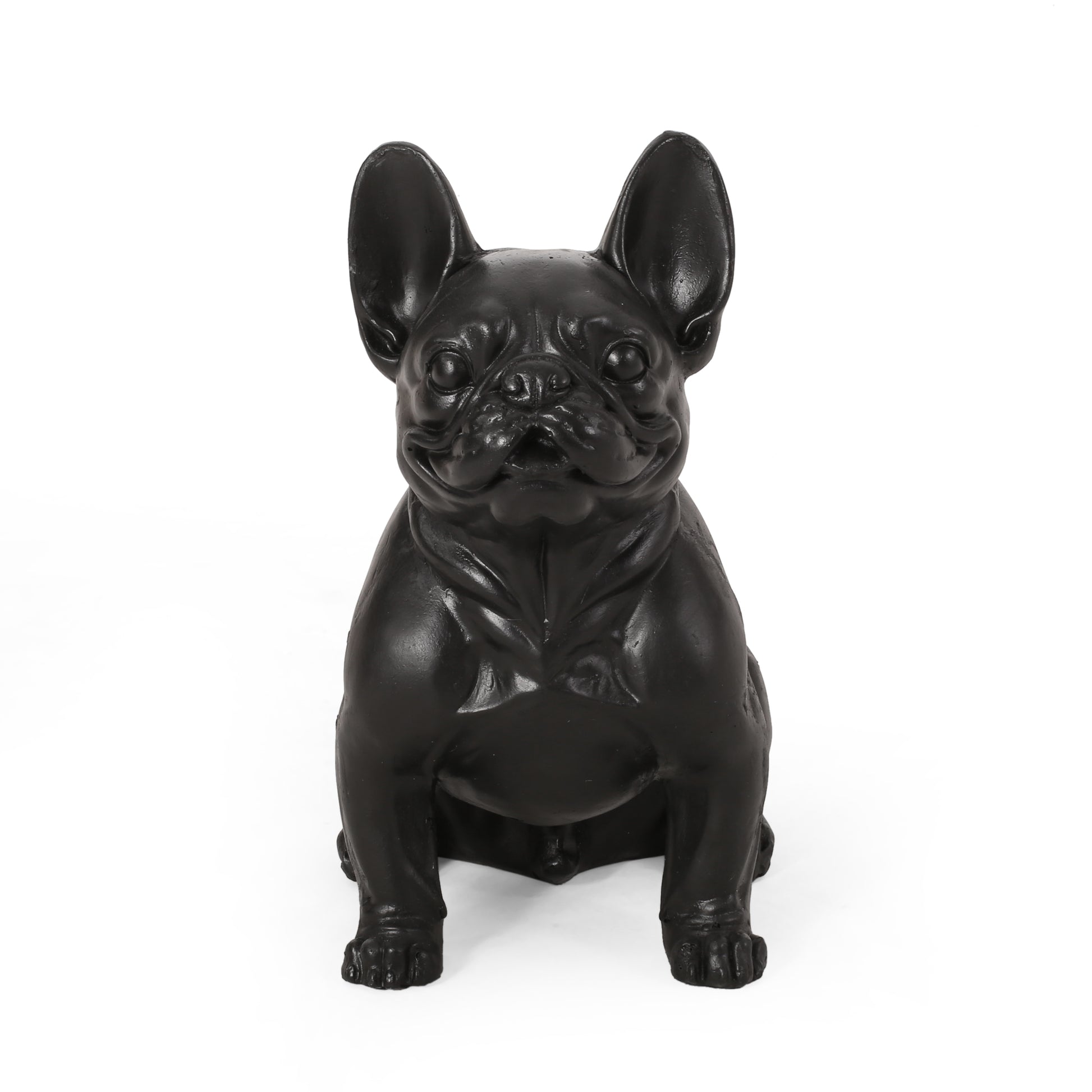 Black resin French bulldog statue with detailed features