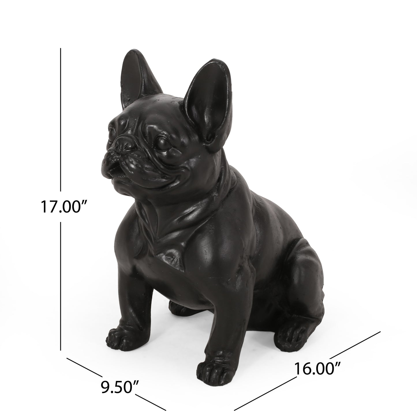 Matte black French Bulldog statue  inches tall for home decor