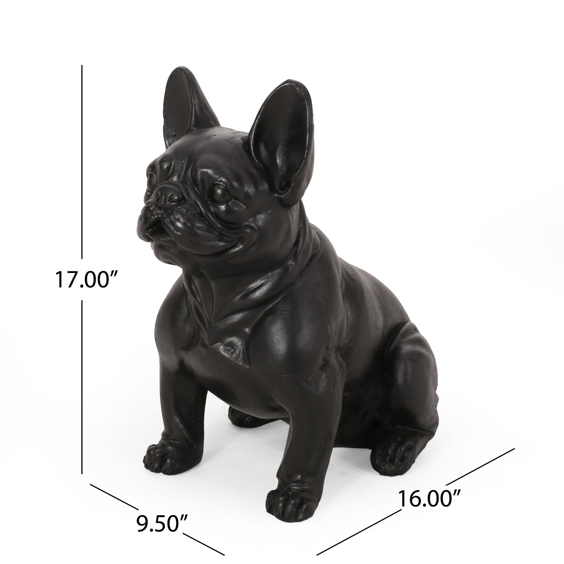Matte black French Bulldog statue  inches tall for home decor