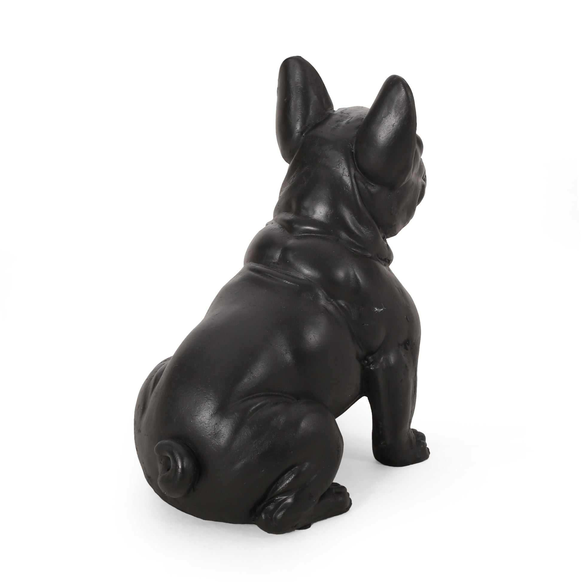 Black resin French bulldog statue sitting looking right