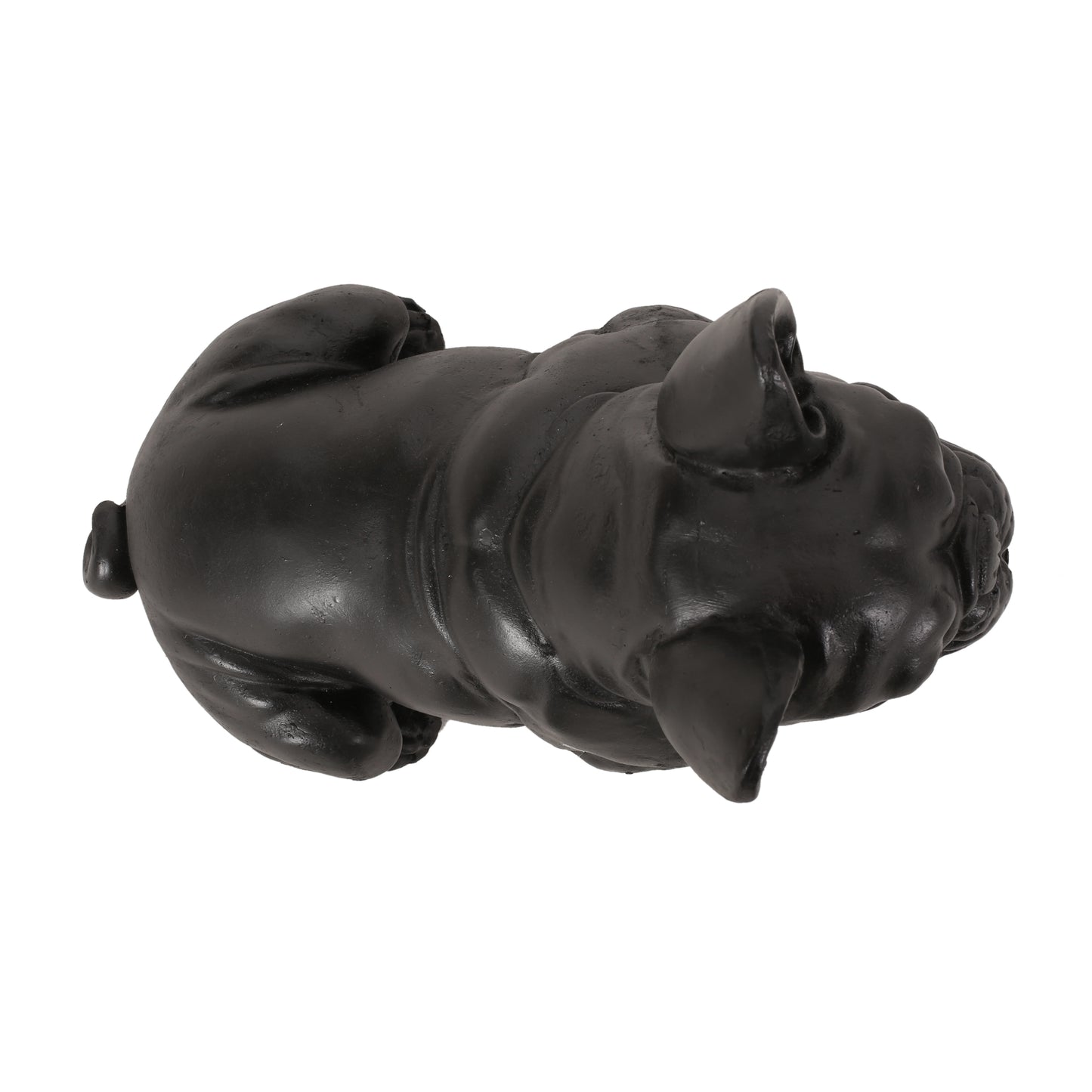 Black ceramic French bulldog figurine detailed with wrinkles and a curled tail for home decor