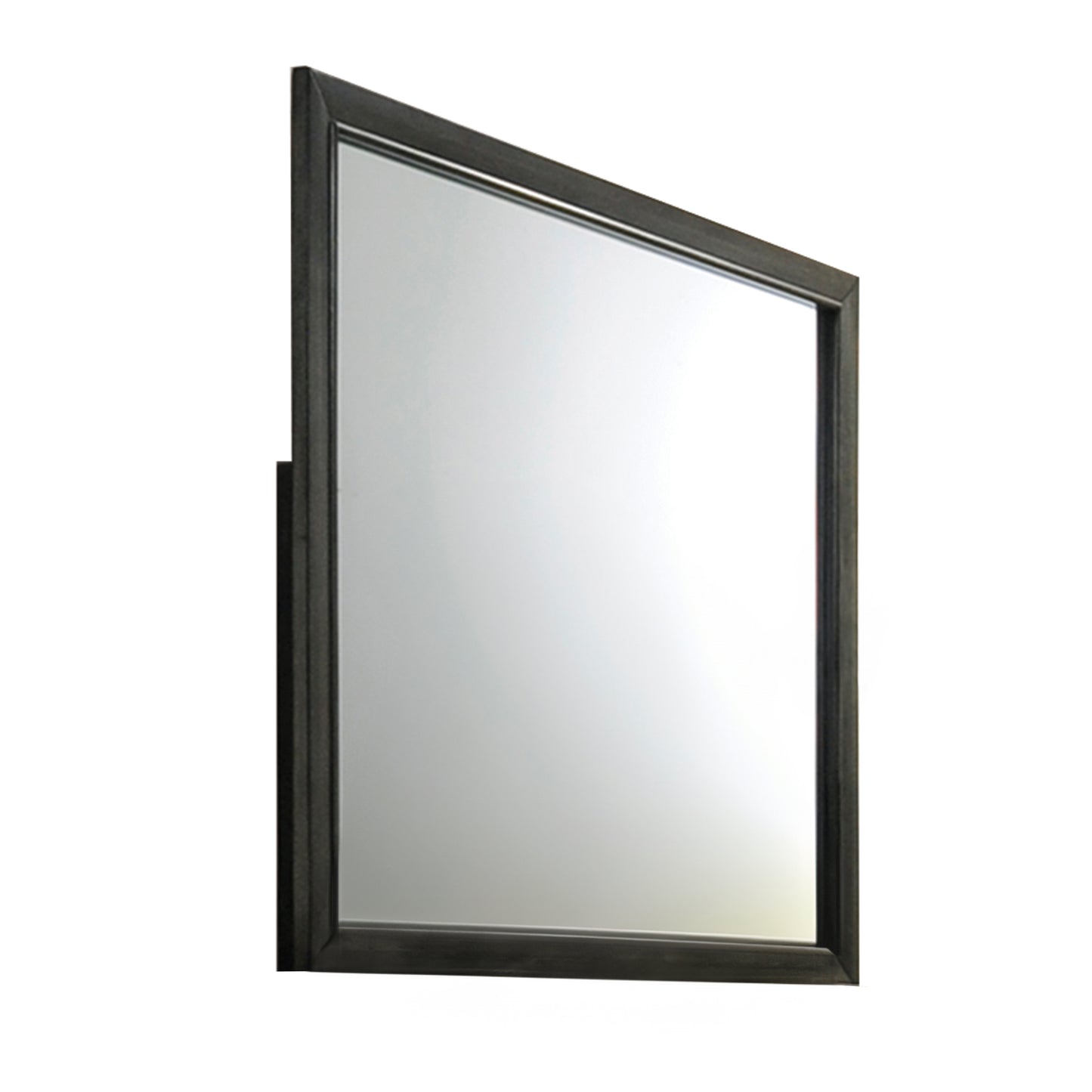 Dark wood framed mirror for bathroom vanity