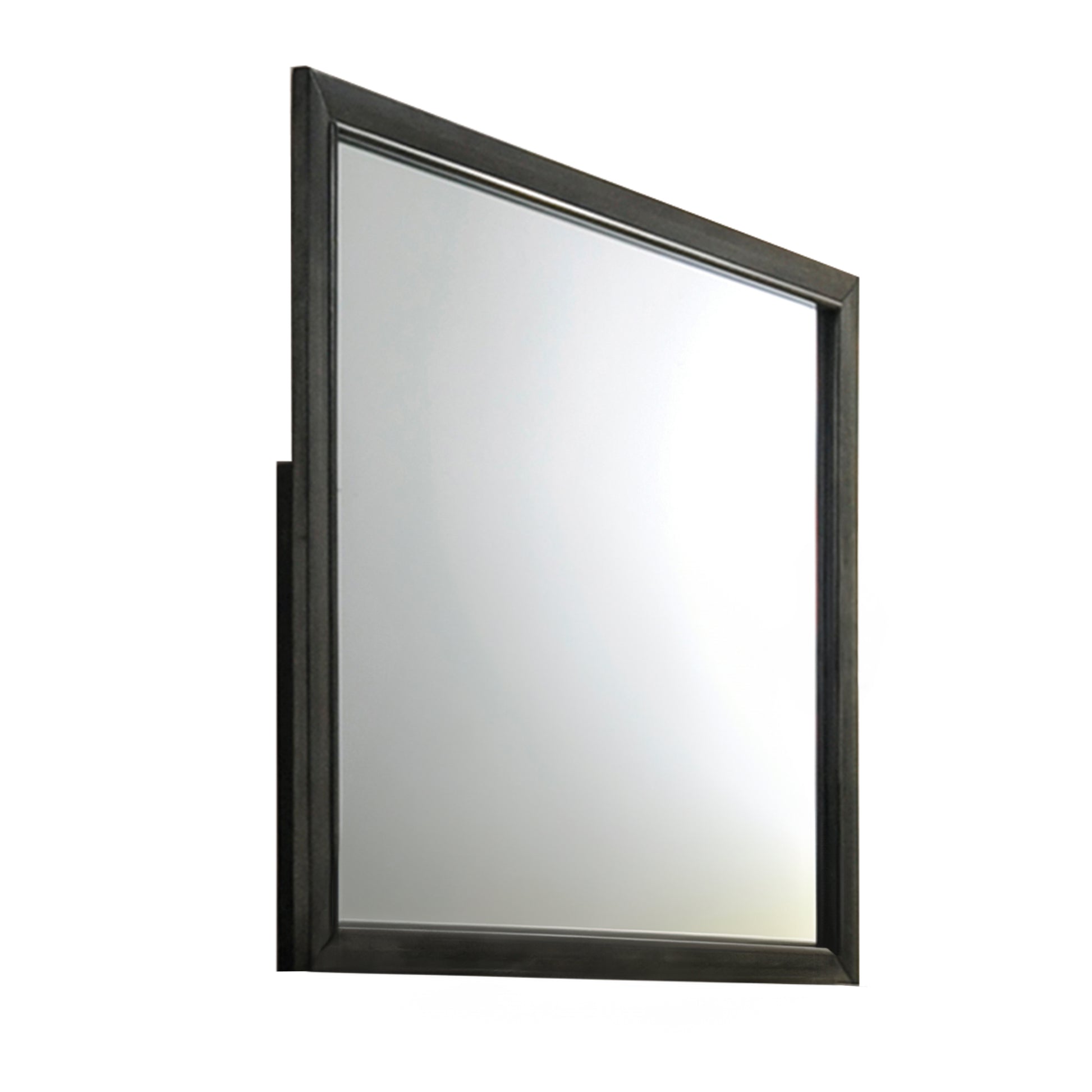 Dark wood framed mirror for bathroom vanity