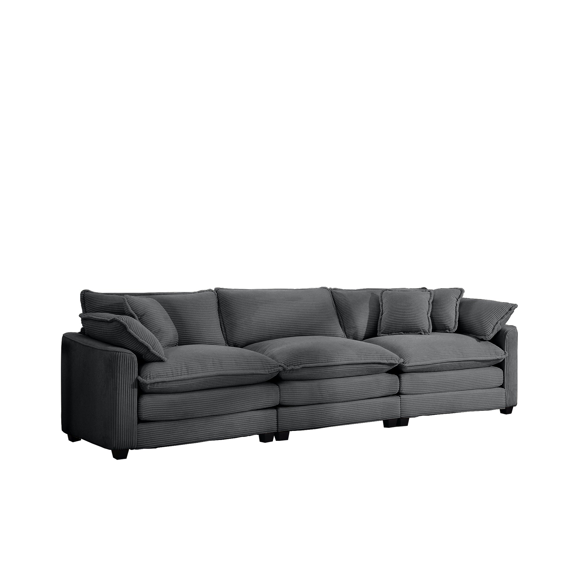 Dark grey corduroy modular sofa with plush cushions and armrests for modern living room comfort