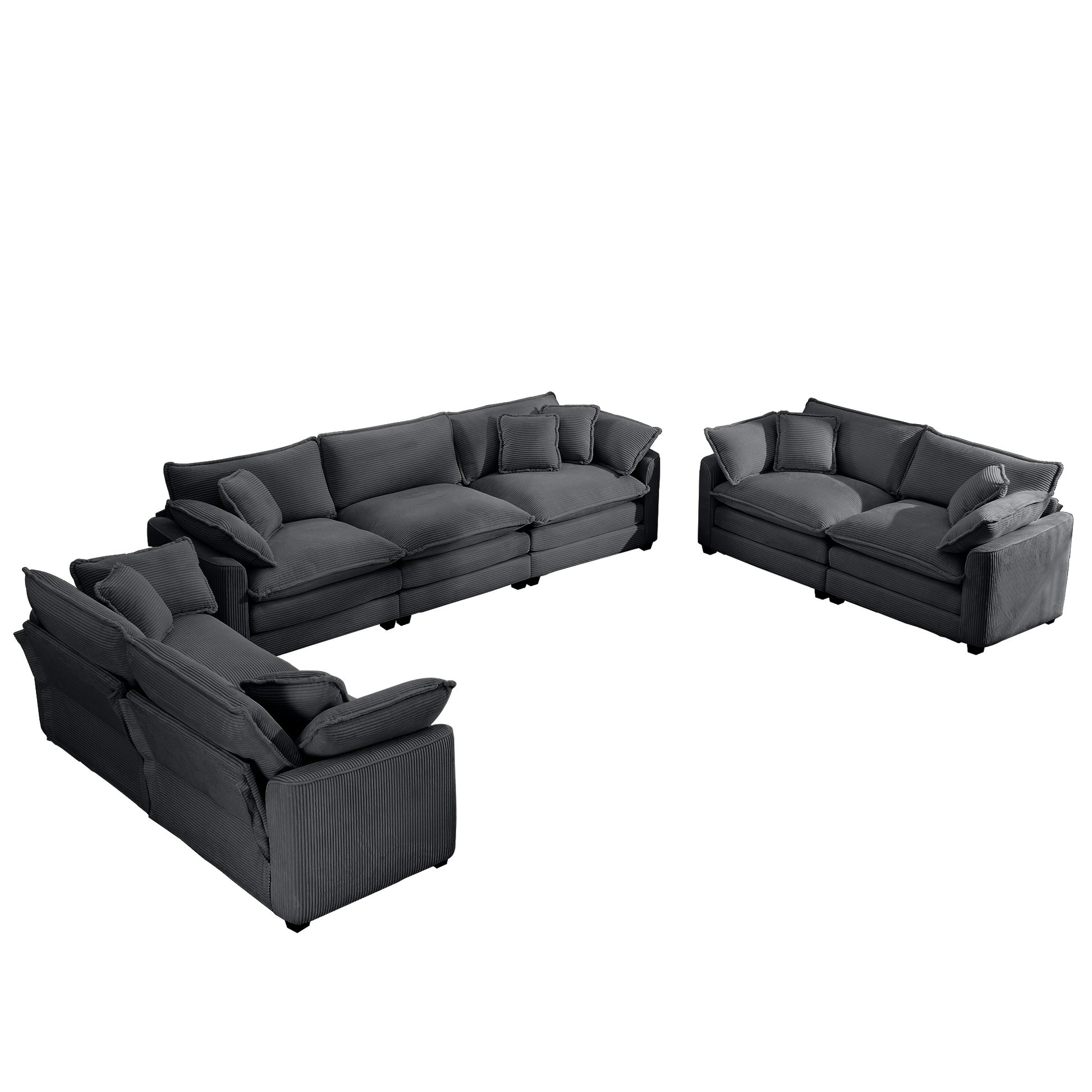 Dark grey corduroy sectional sofa with plush cushions perfect for modern living rooms