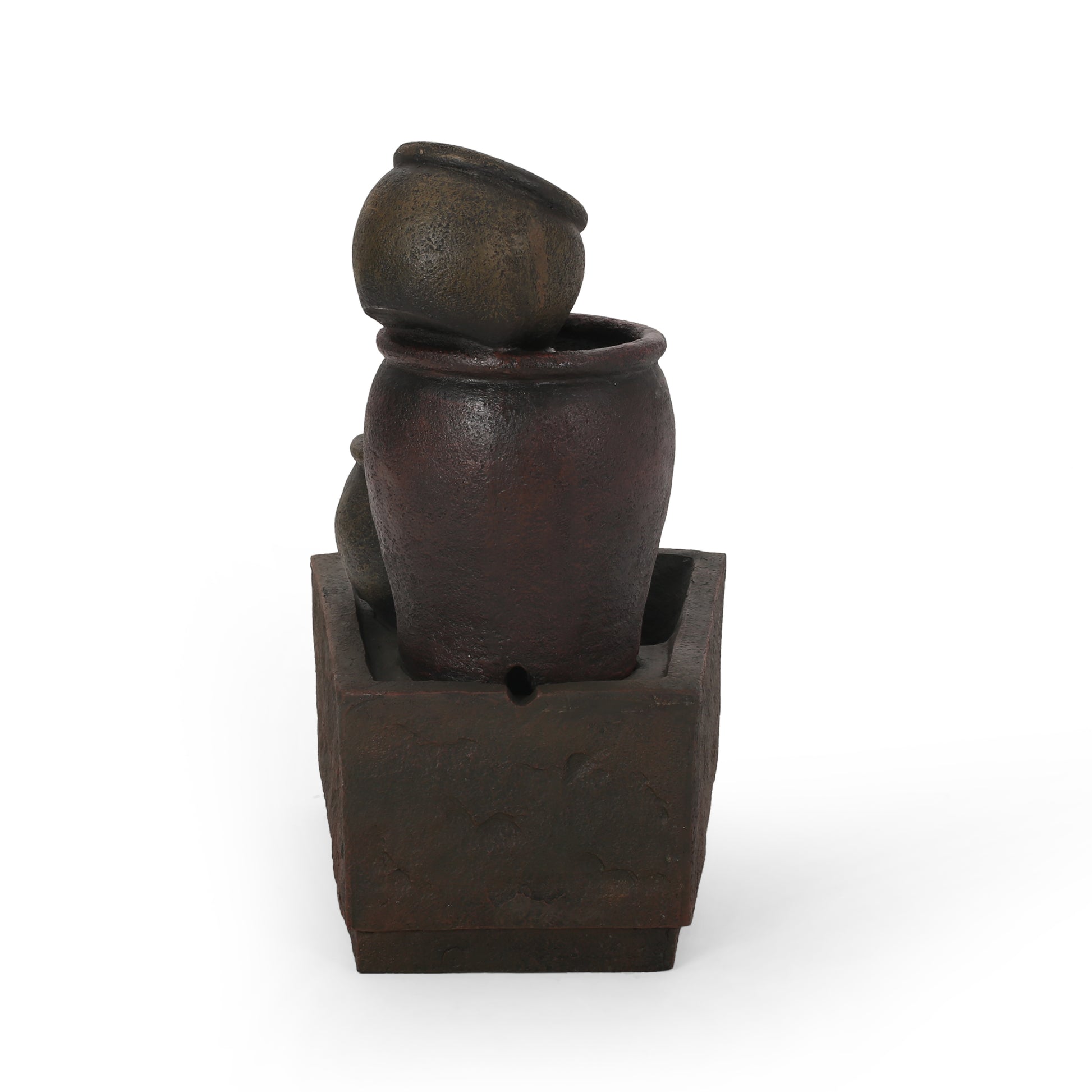 Dark brown tiered tabletop fountain with a rustic weathered pot design