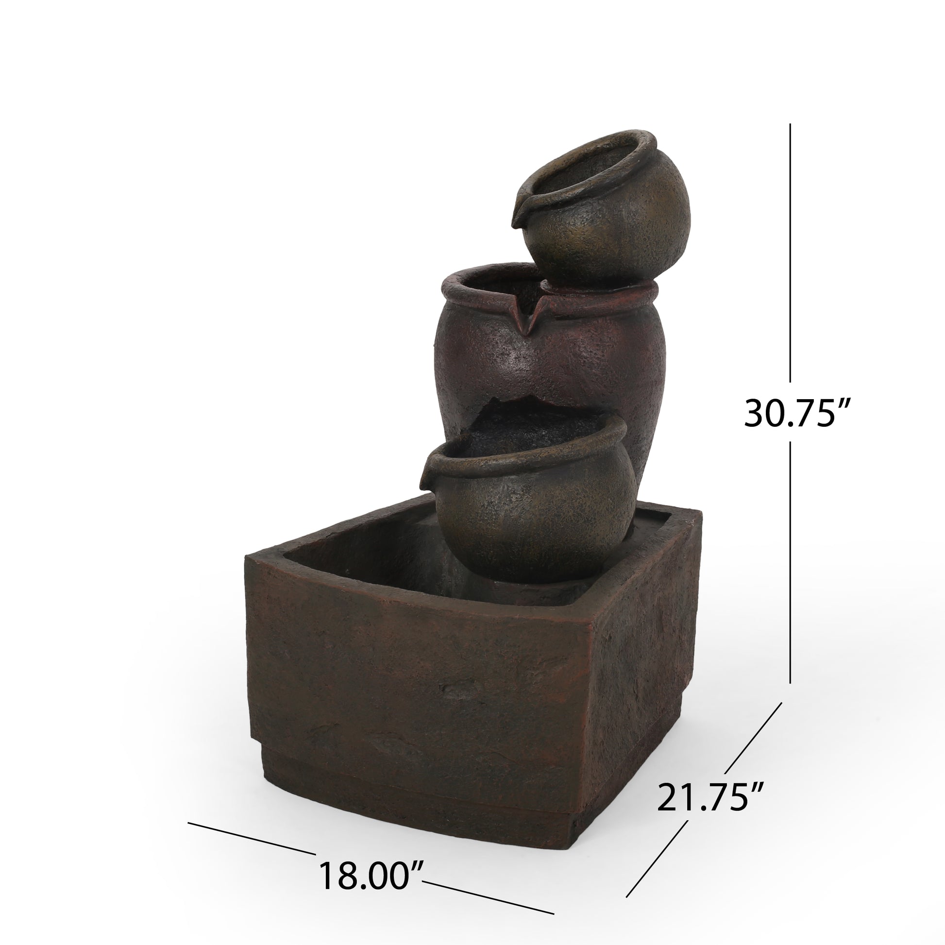 Stacked rustic urn outdoor water fountain with textured bronze finish