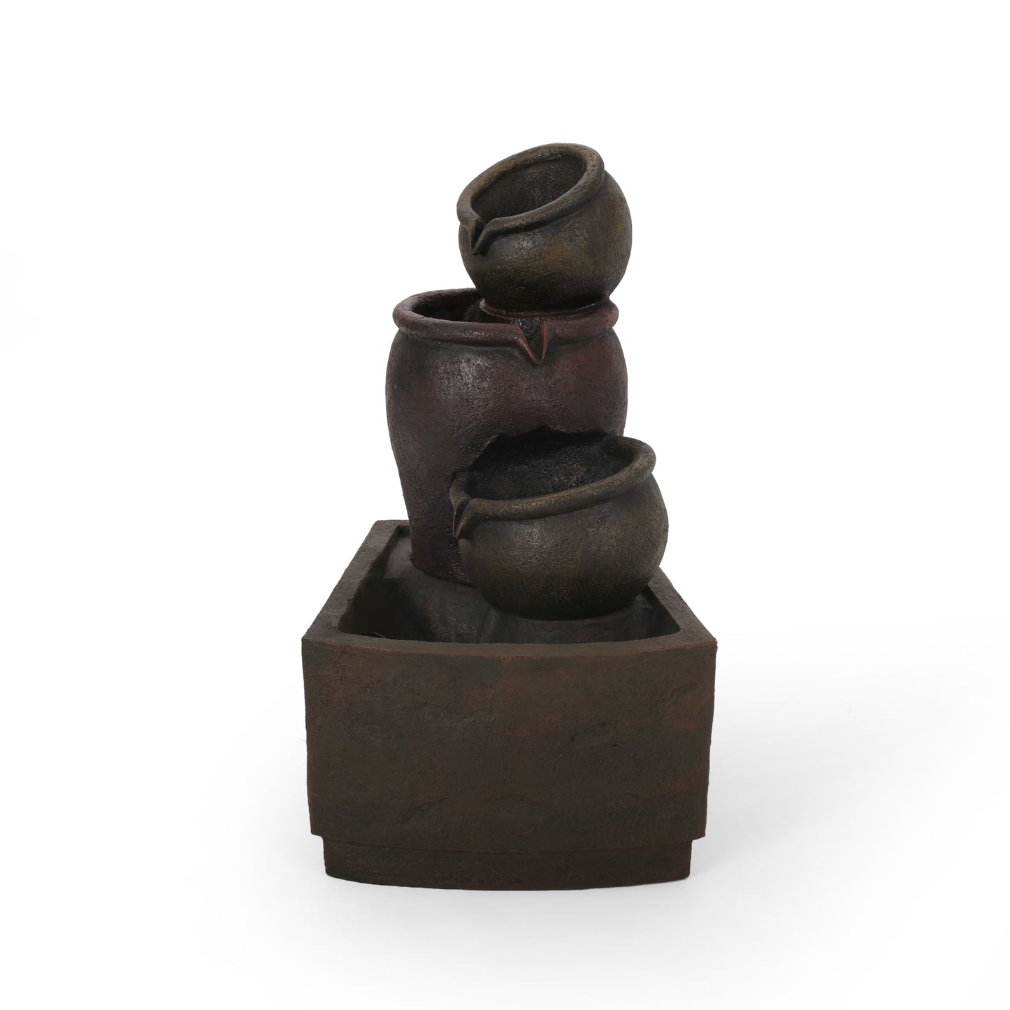 Rustic threetiered pot fountain with dark brown finish for garden decor