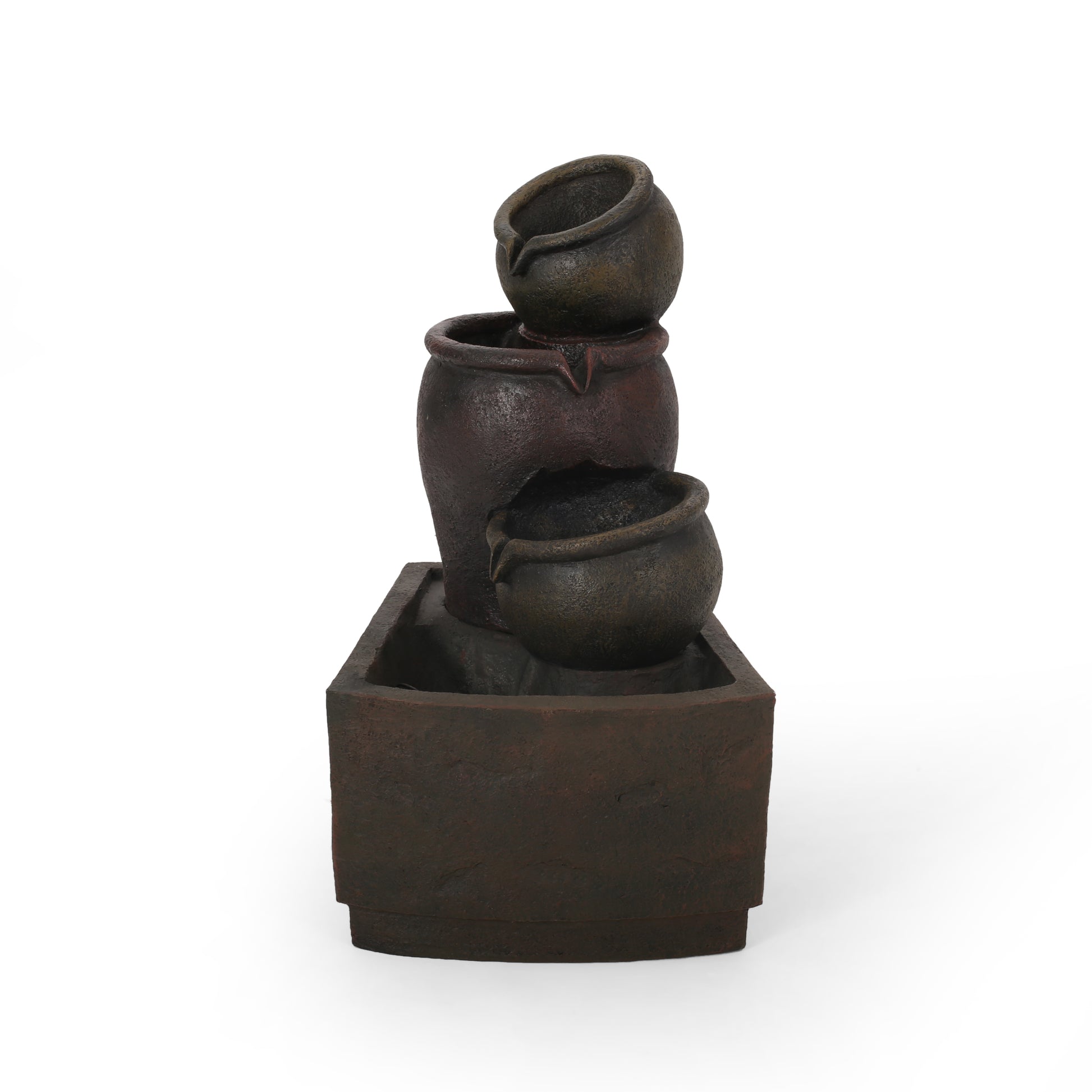 Rustic threetiered pot fountain with dark brown finish for garden decor