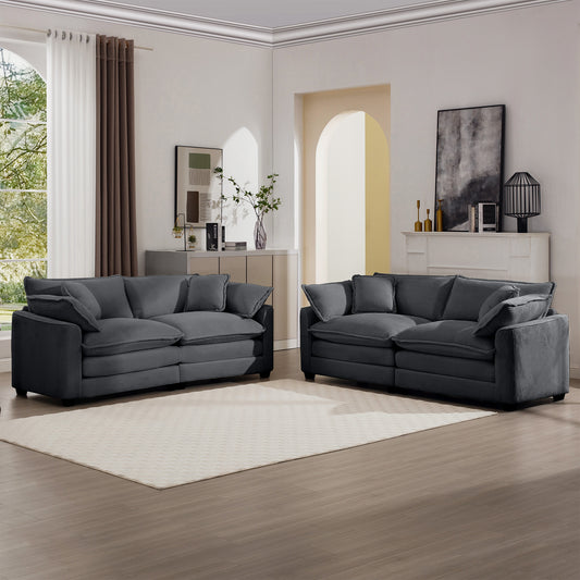 Dark gray corduroy sofa with plush cushions perfect for living rooms