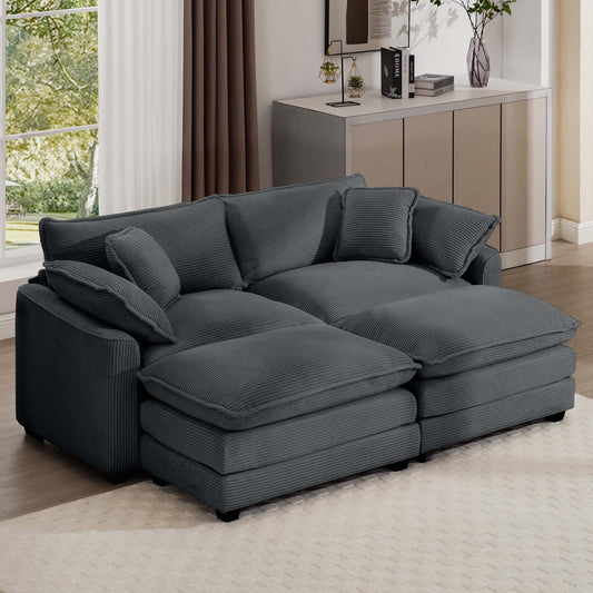 Dark grey corduroy sectional sofa with plush cushions and accent pillows ideal for modern living rooms
