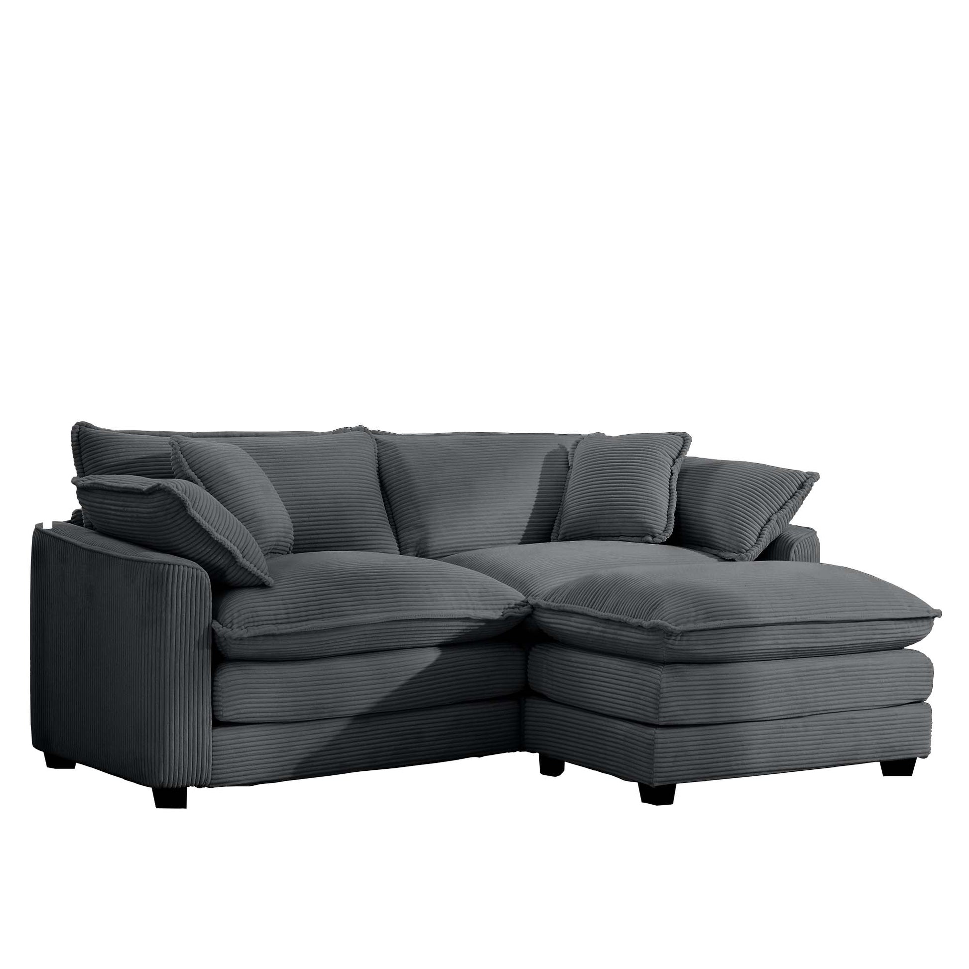 Dark grey corduroy sectional sofa with plush cushions perfect for a cozy living room