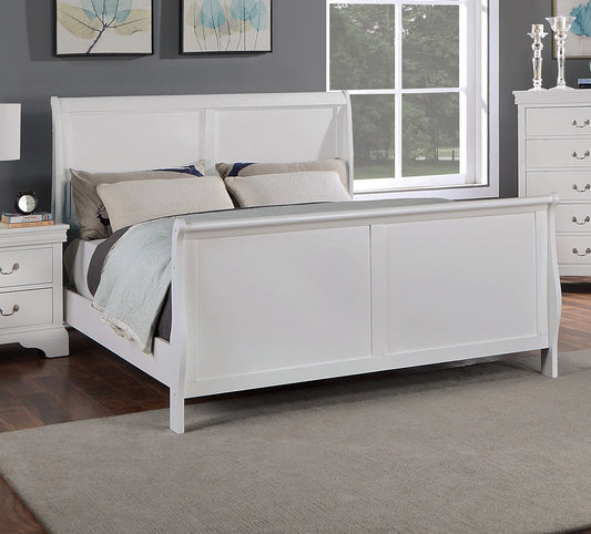 TREATLIFE HOME Contemporary Sleigh Design Bed Frame with Headboard and Footboard, White Color, Plywood Construction