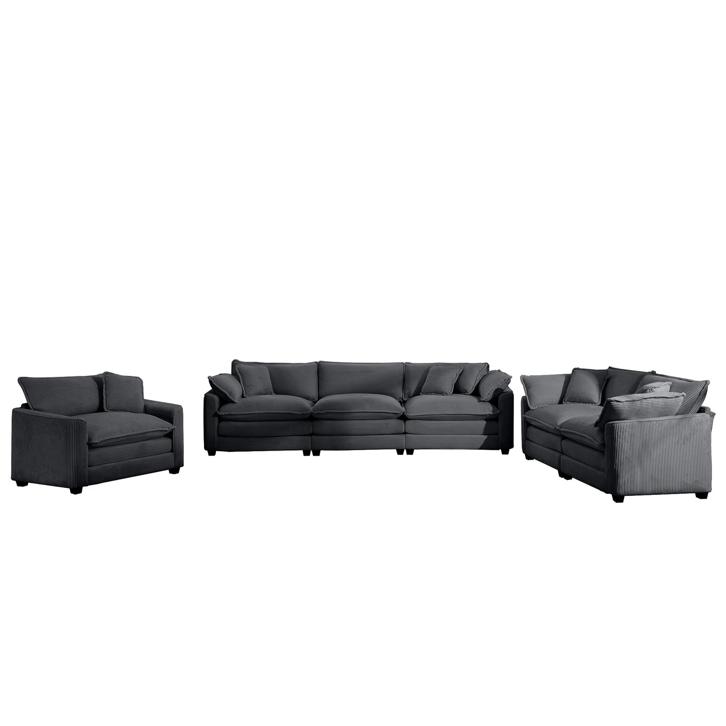 Dark grey corduroy sofa with plush cushions modern sectional for living room comfort