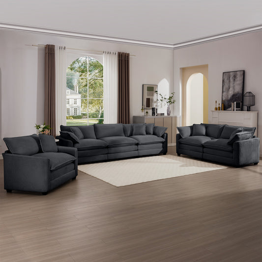 Dark gray corduroy sectional sofa with plush cushions ideal for living room seating