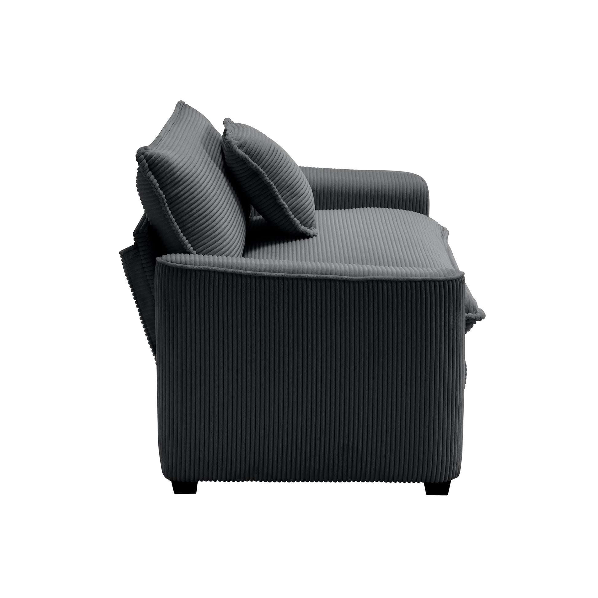 Dark gray corduroy sofa with plush cushions perfect for modern living rooms