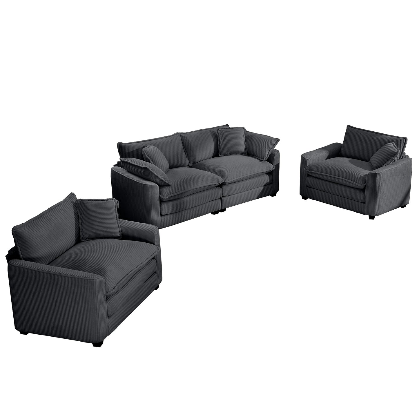 Dark gray corduroy sectional sofa with plush cushions contemporary living room furniture