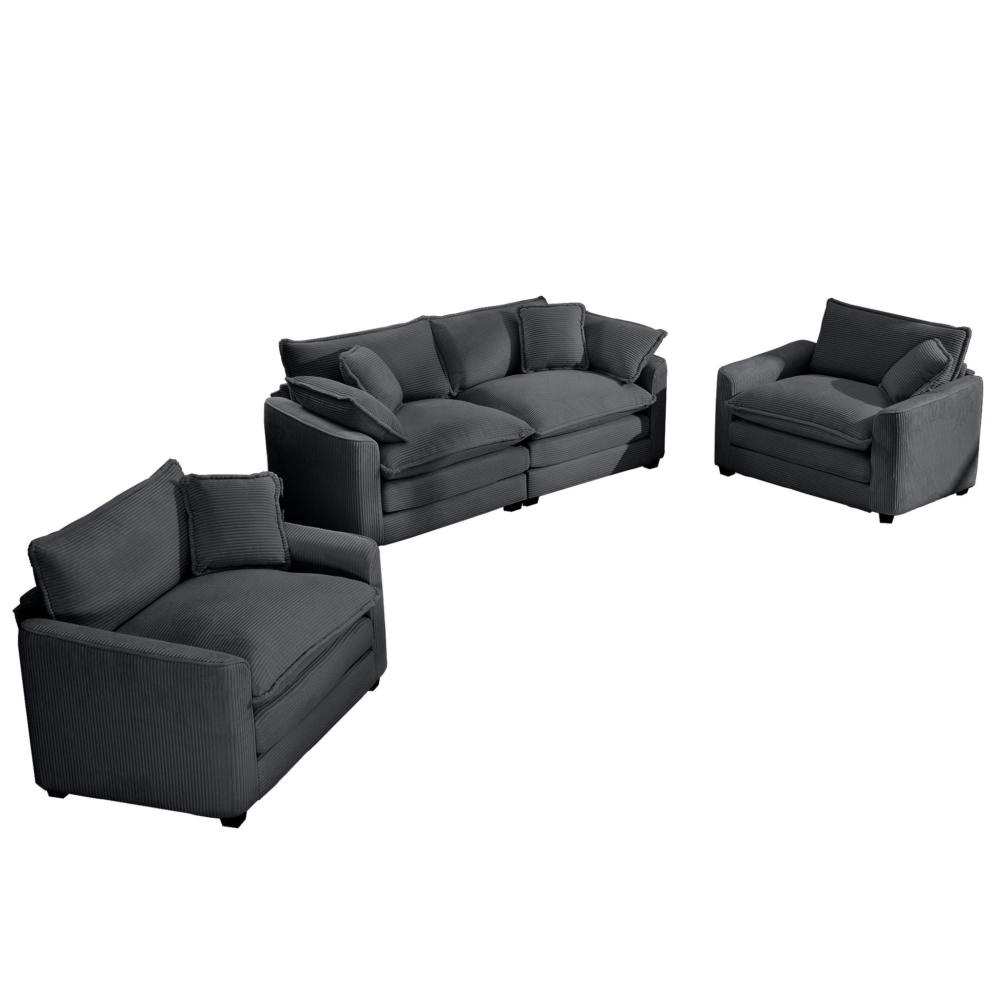 Dark gray corduroy sectional sofa with plush cushions contemporary living room furniture