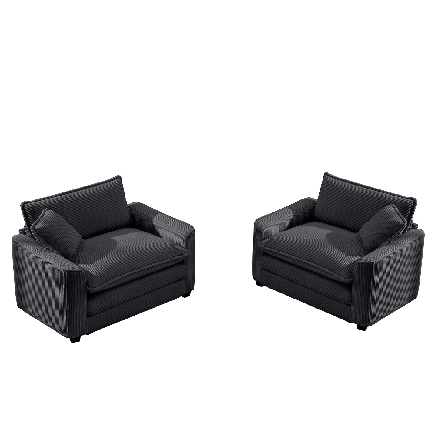 Two charcoal corduroy accent chairs with plush cushions perfect for a modern living room