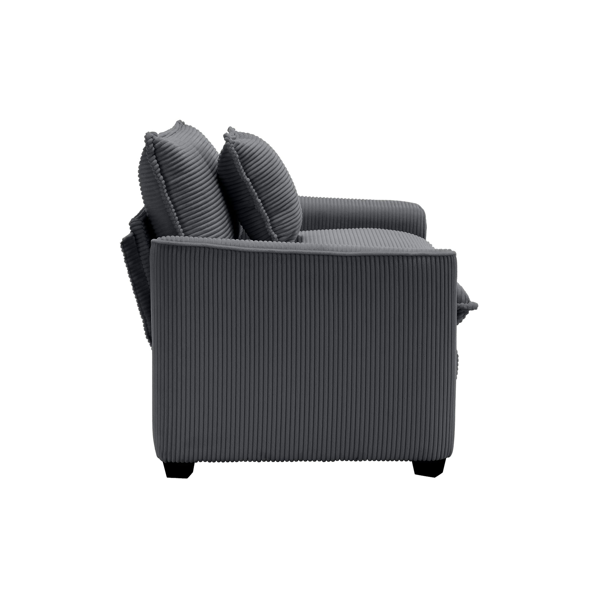Dark grey corduroy sofa with plush cushions modern living room furniture