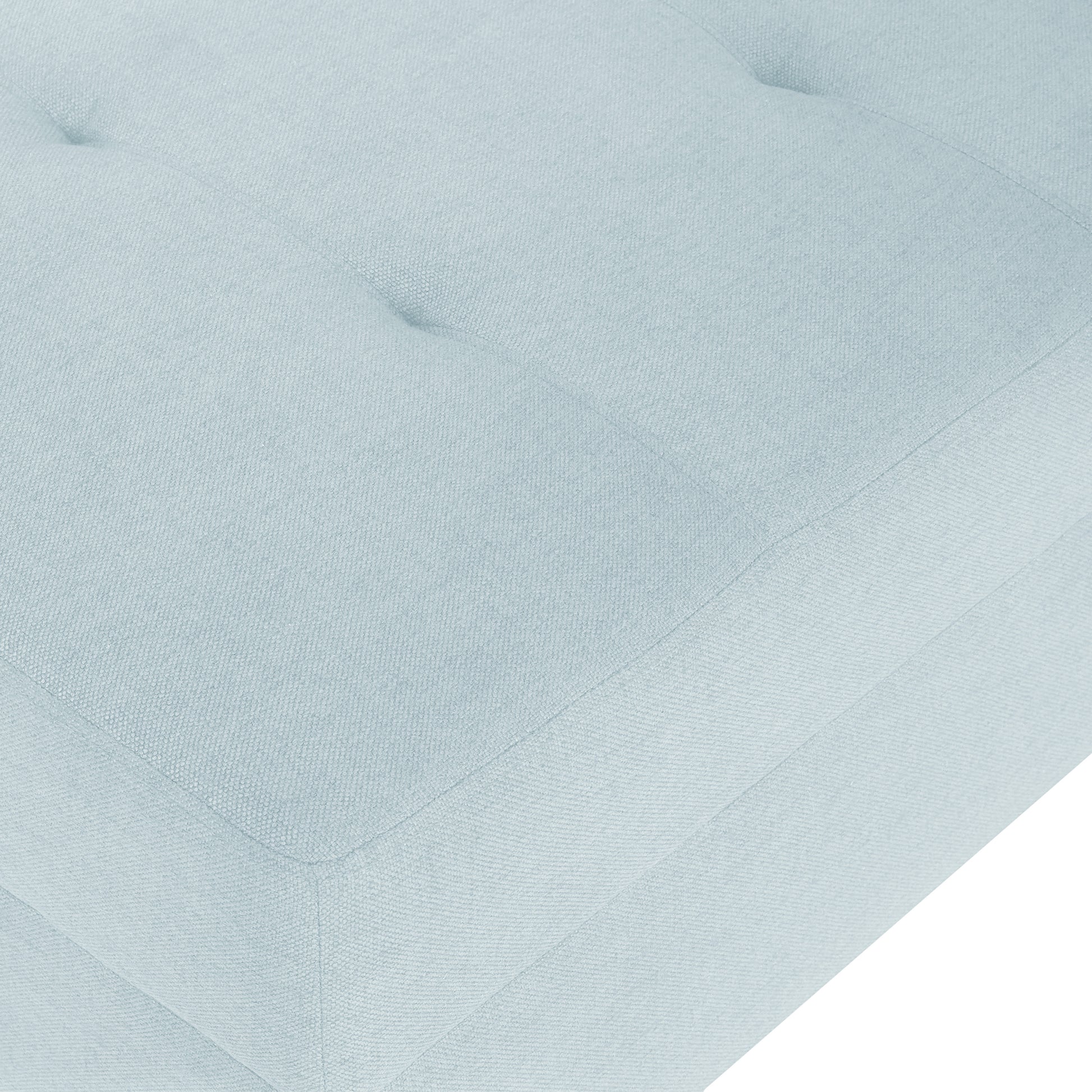 Light blue linenblend fabric ottoman with button tufting detail