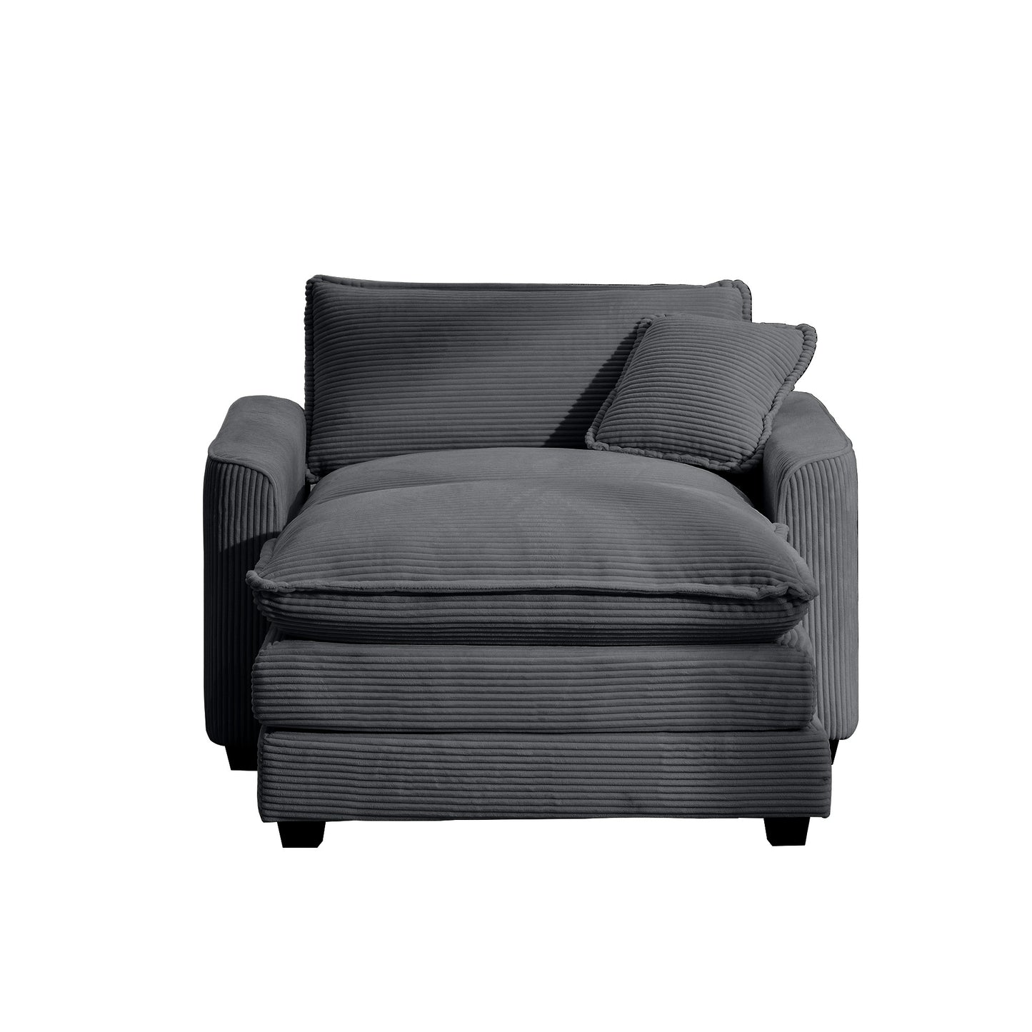 Gray corduroy chaise lounge with plush cushions for ultimate comfort