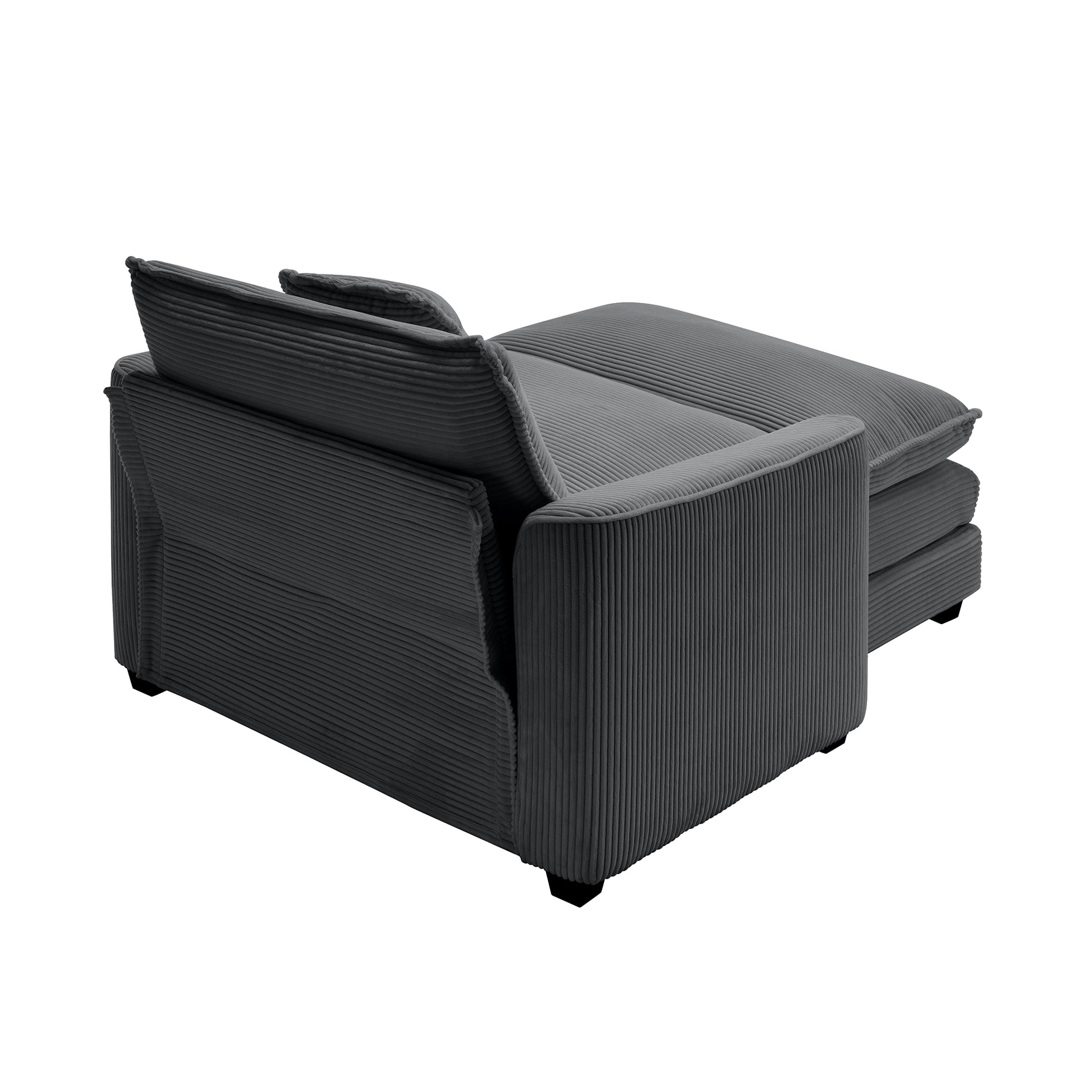 Dark grey corduroy sofa with chaise lounge extension modern design