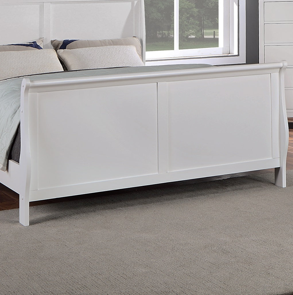 Elegant white sleigh bed frame with clean lines