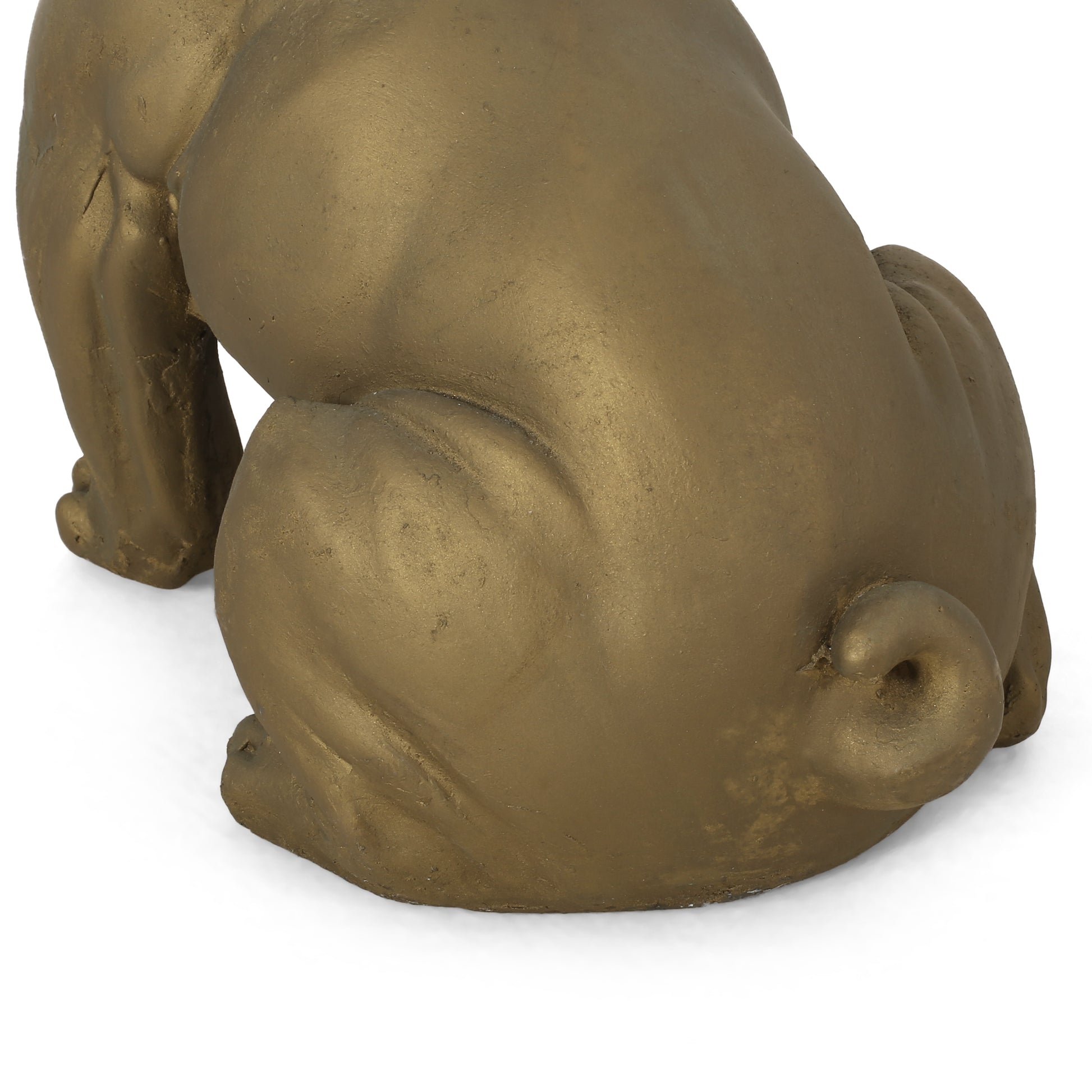 Gold bulldog statue with curled tail and textured finish