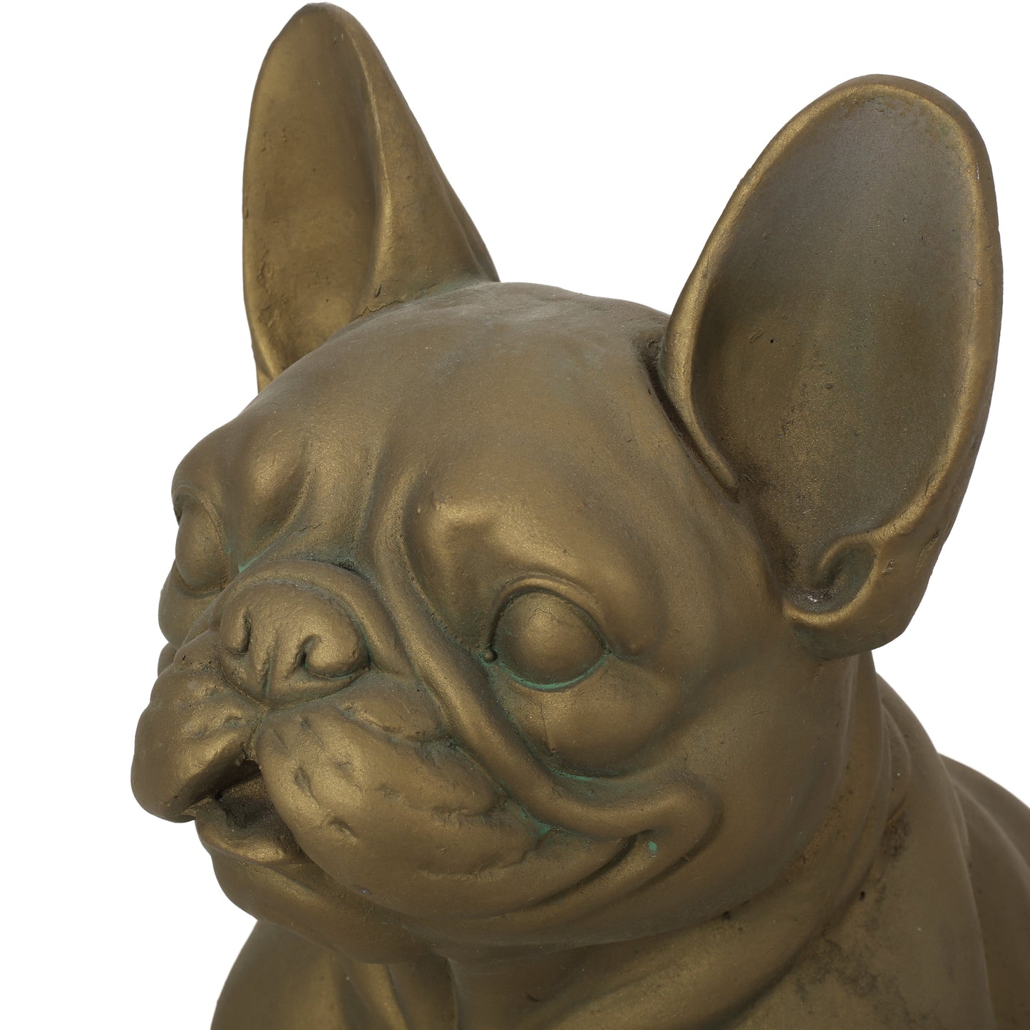 Bronze French Bulldog statue with detailed face and large ears ideal for garden decor