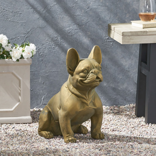 Antique brass French Bulldog garden statue with charming pose perfect for outdoor decor