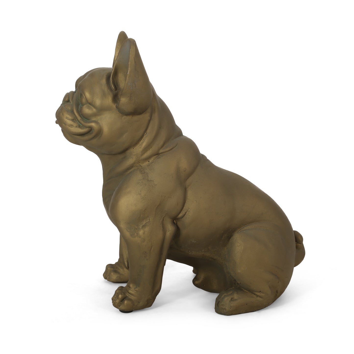 Antique bronze French bulldog statue sitting alertly capturing classic charm
