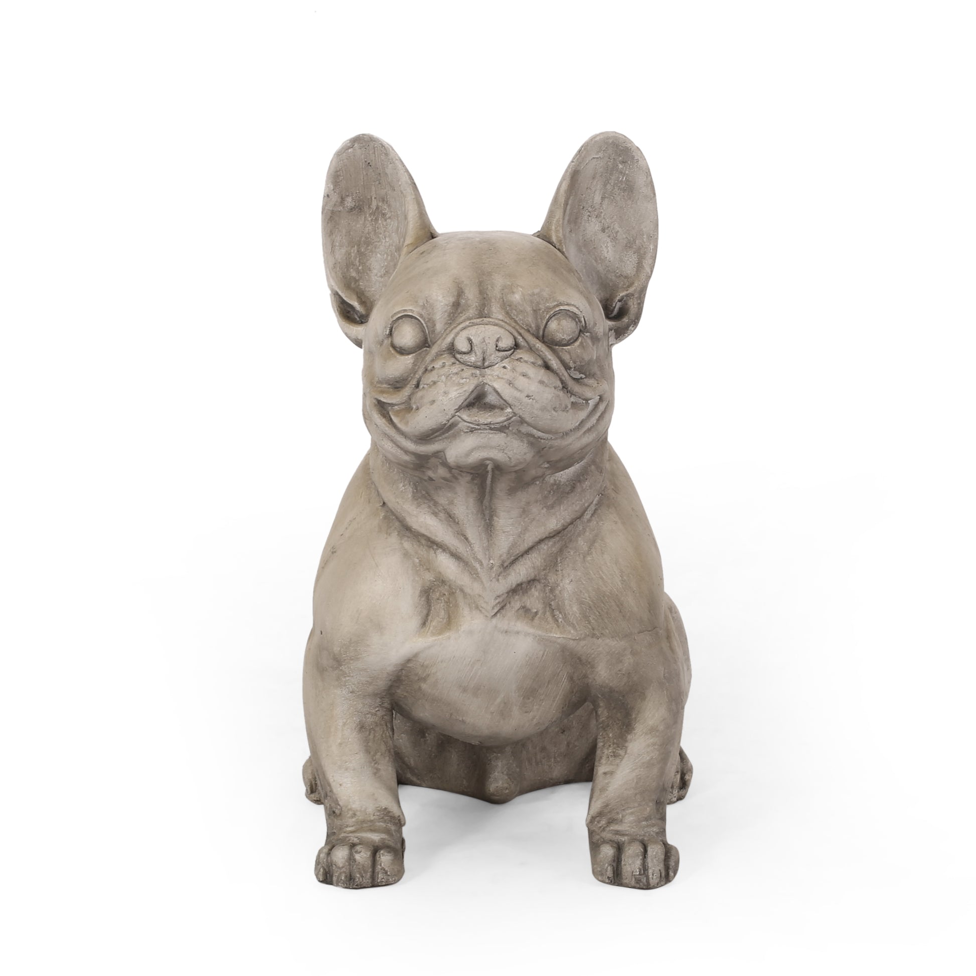 Grey concrete French bulldog statue perfect garden accent Detailed wrinkles and ears