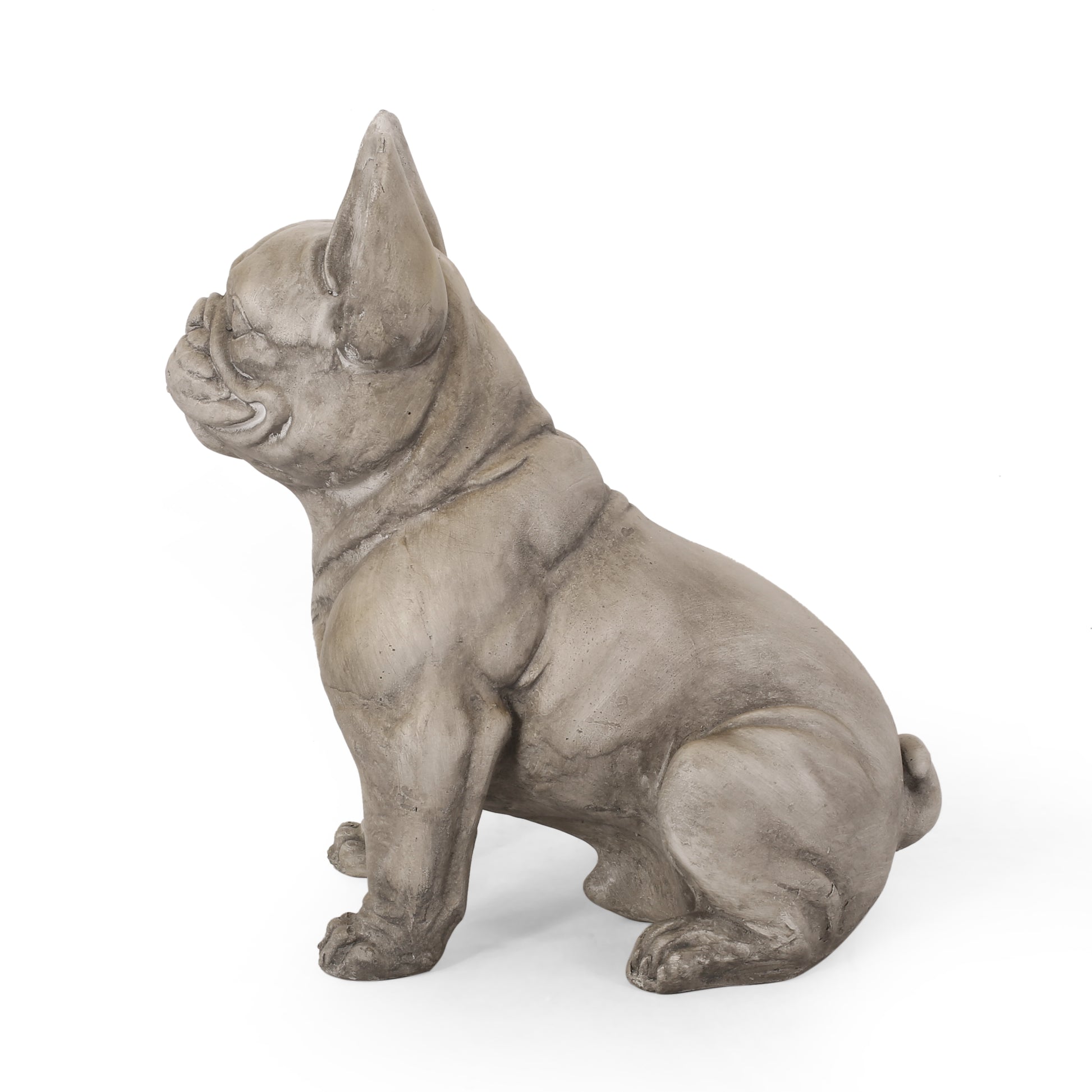 Gray concrete French bulldog statue detailed sitting pose garden decor