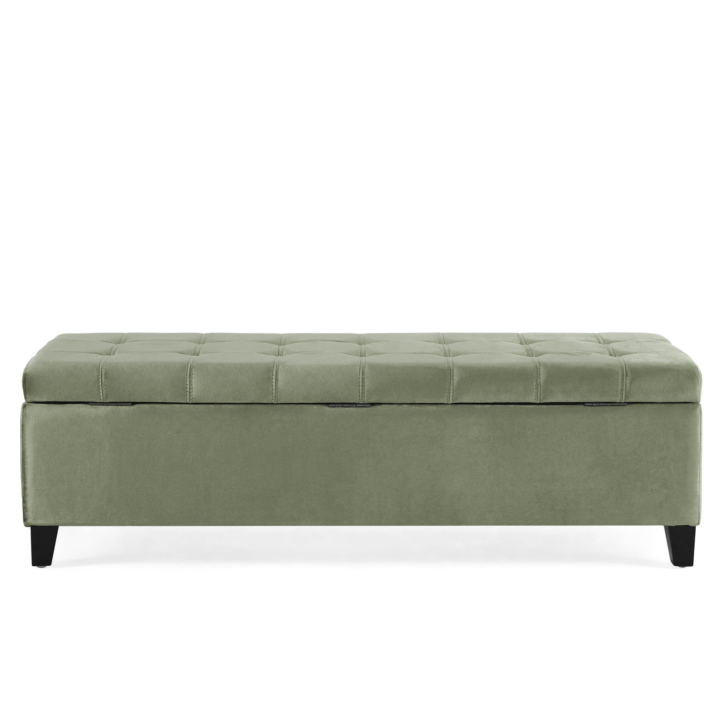 Sage velvet tufted storage ottoman with hidden storage compartment and wooden legs