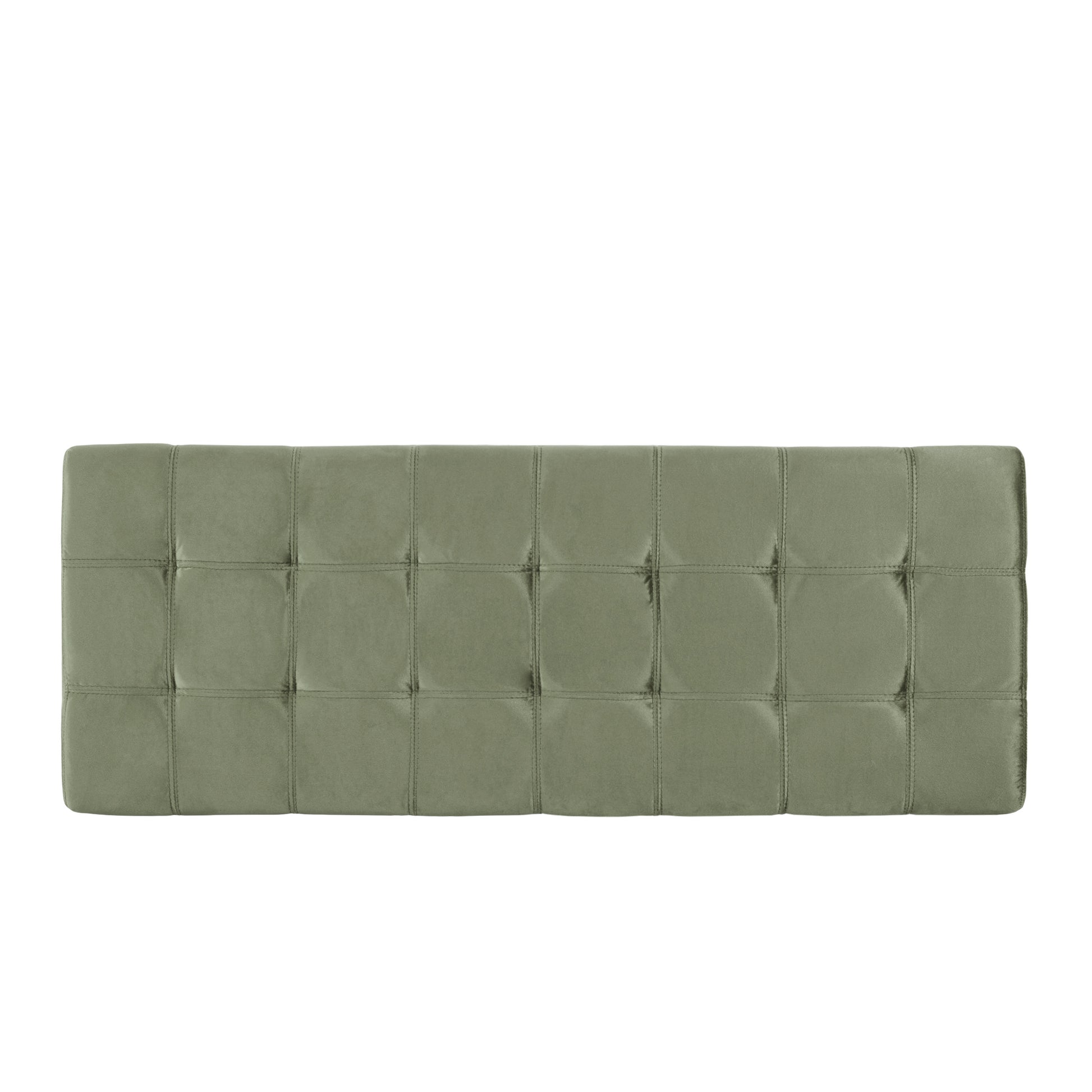 Sage green tufted velvet headboard with subtle sheen