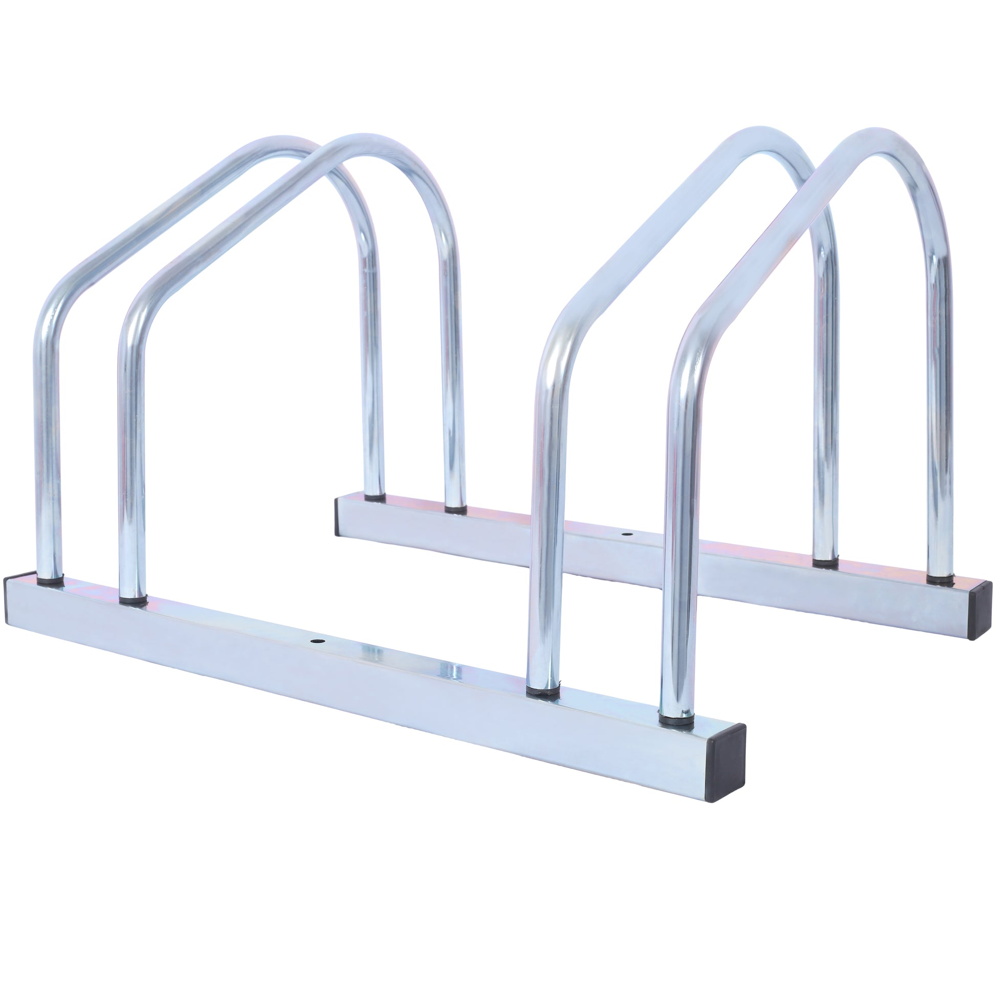 Metal bike rack with a galvanized finish for secure outdoor bicycle storage
